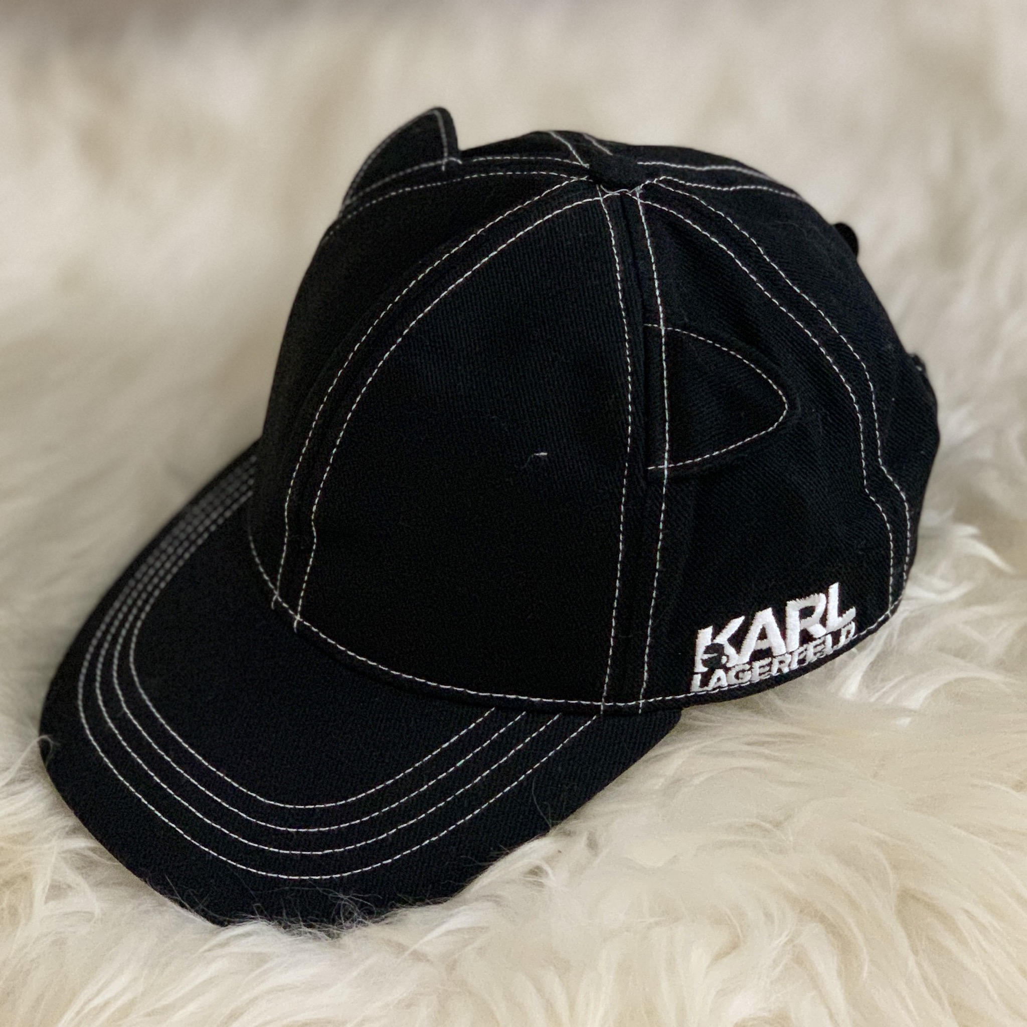 Karl Lagerfeld Cat Ears Baseball Hat in Black