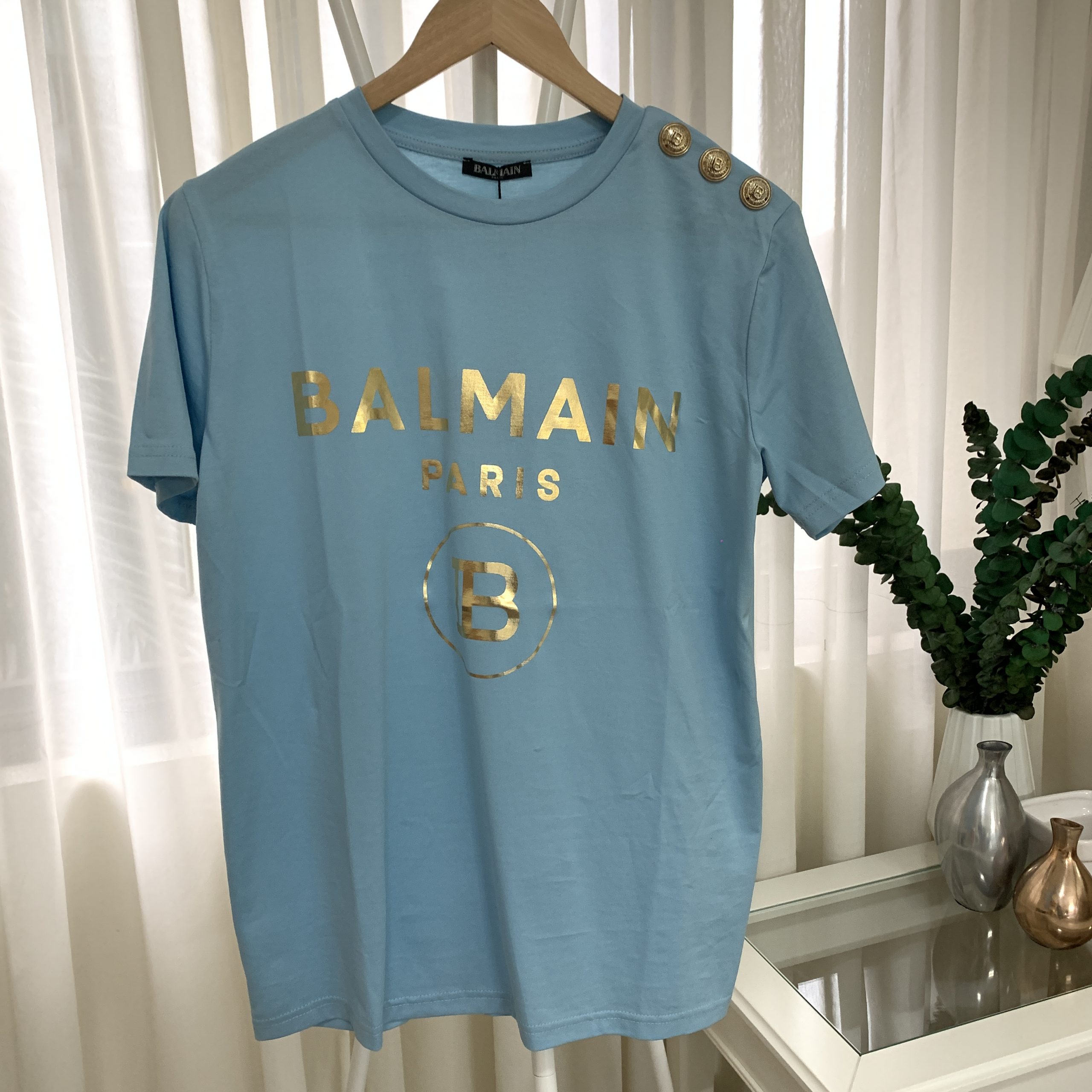 Balmain Blue Tee Gold Size - BrandConscious Authentics