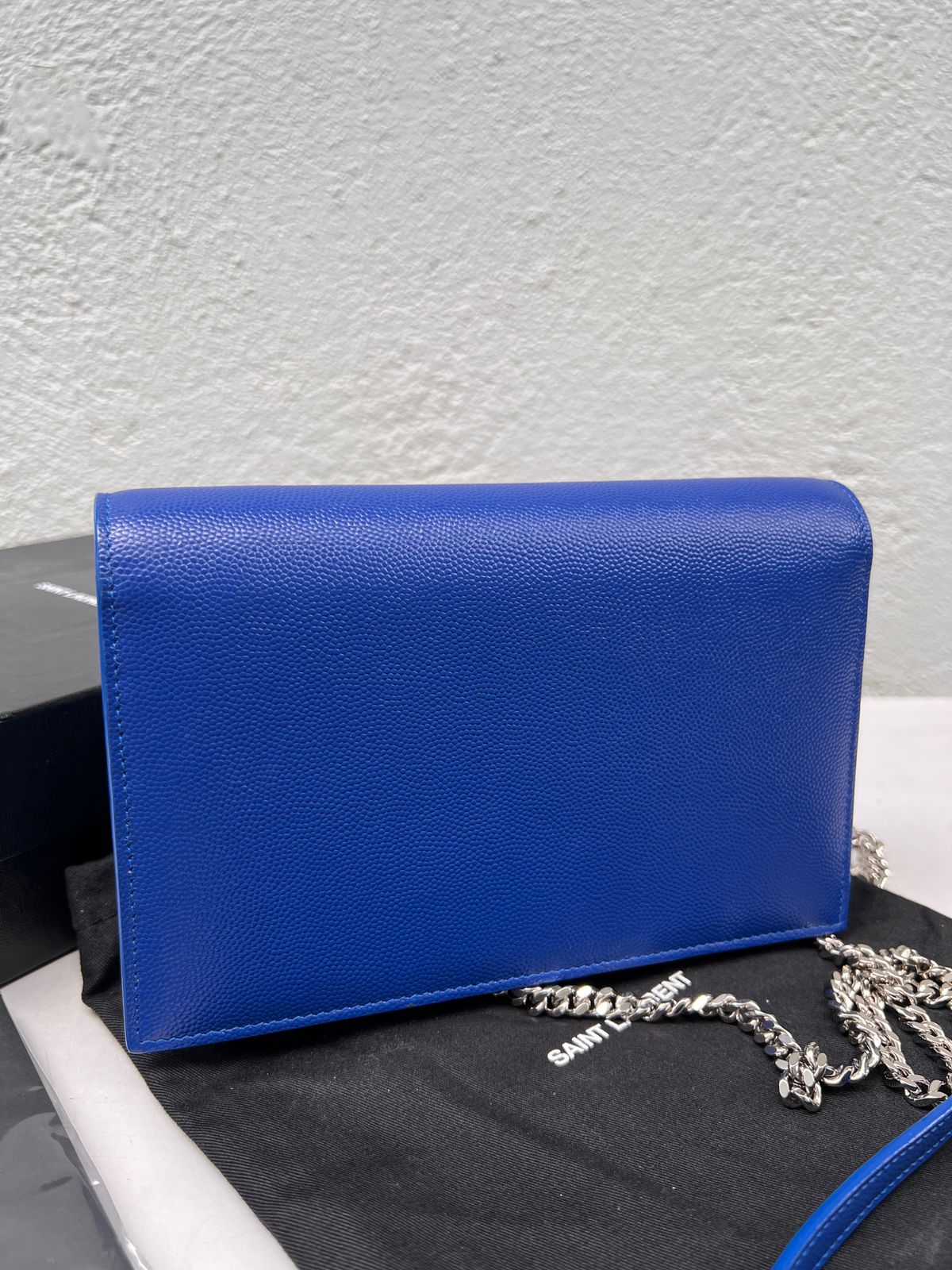YSL Blue Grained Calfskin Envelope Wallet-On-Chain (WOC) QTBDQW18BH006