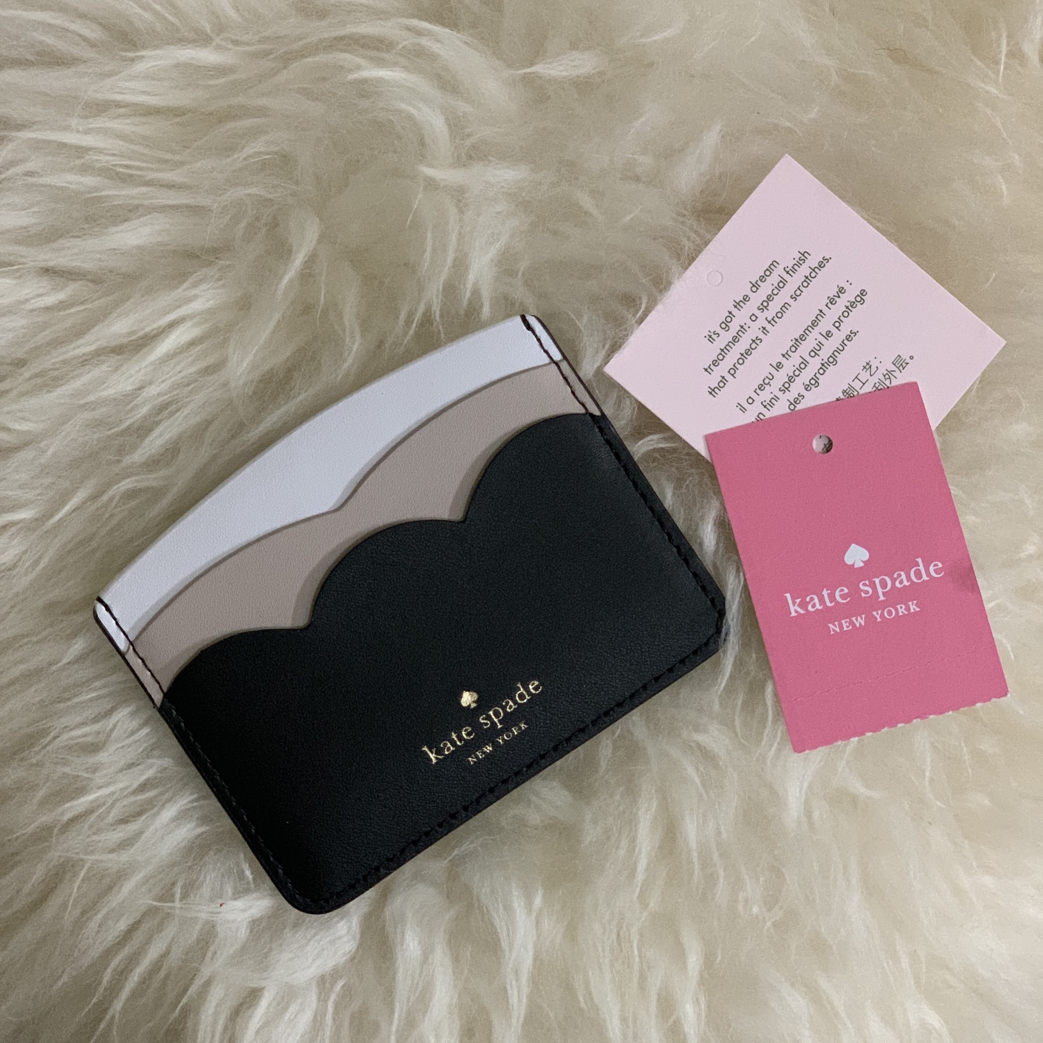 Kate Spade Smooth Leather Small Slim Card Holder Black/Beige/White -  BrandConscious Authentics