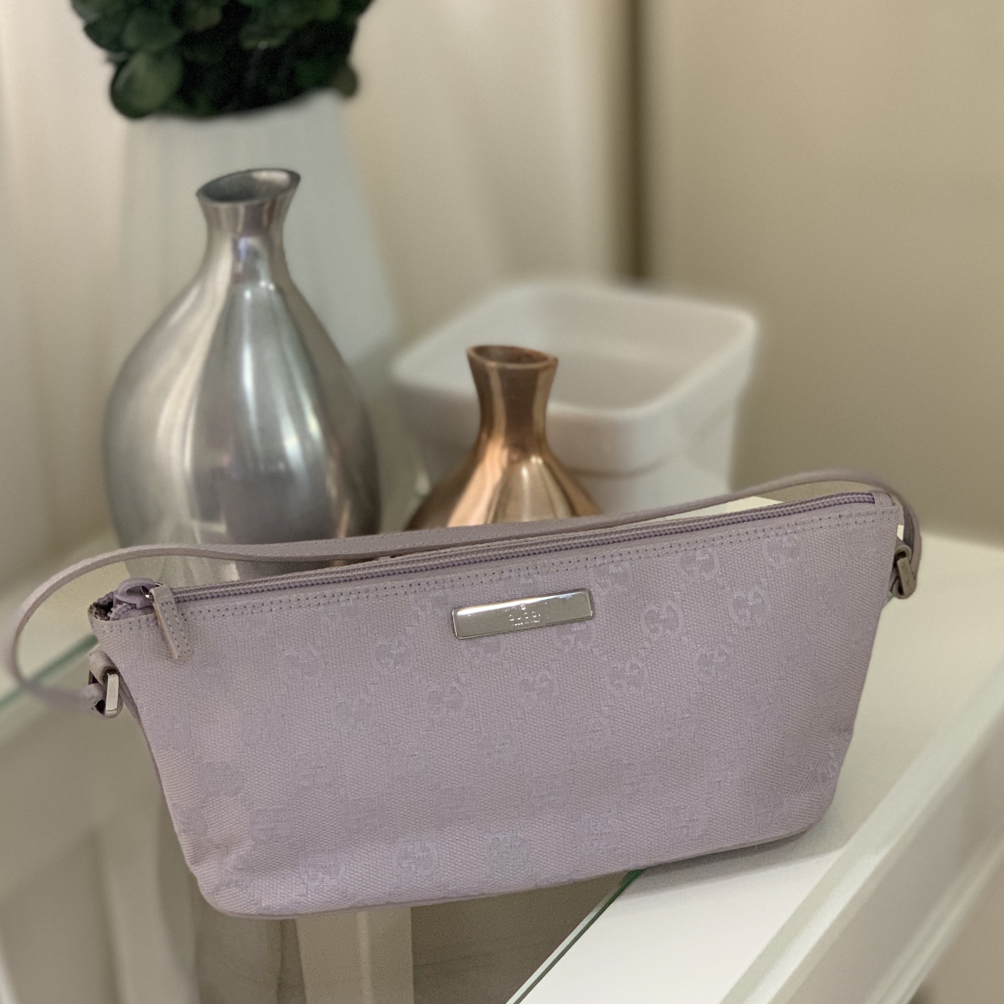 Gucci GG Canvas Purple Boat Pochette Bag