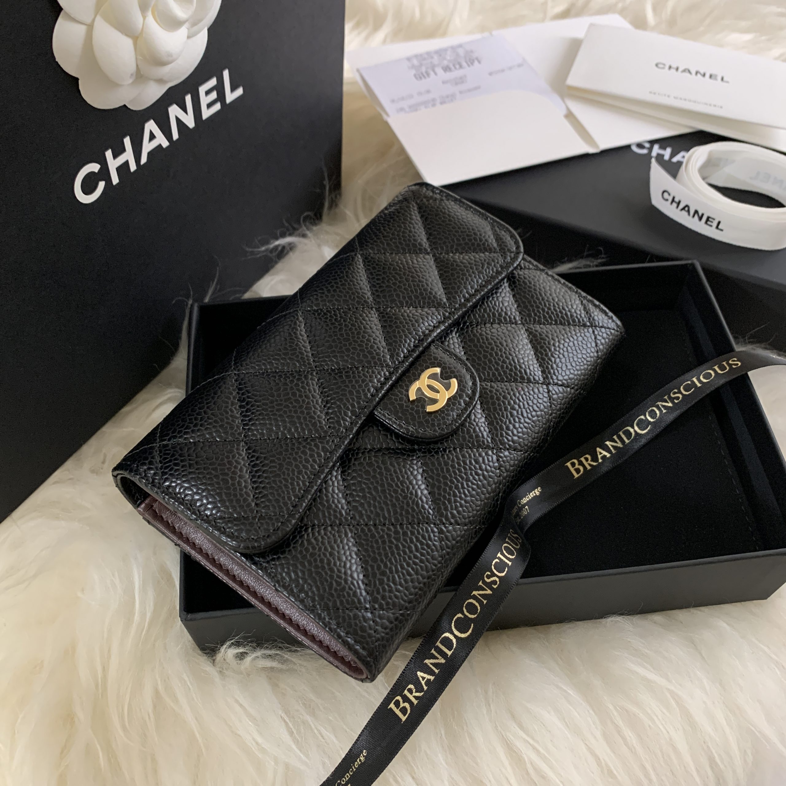 CHANEL Black Caviar with Gold Hardware Passport Holder Wallet - Bellisa