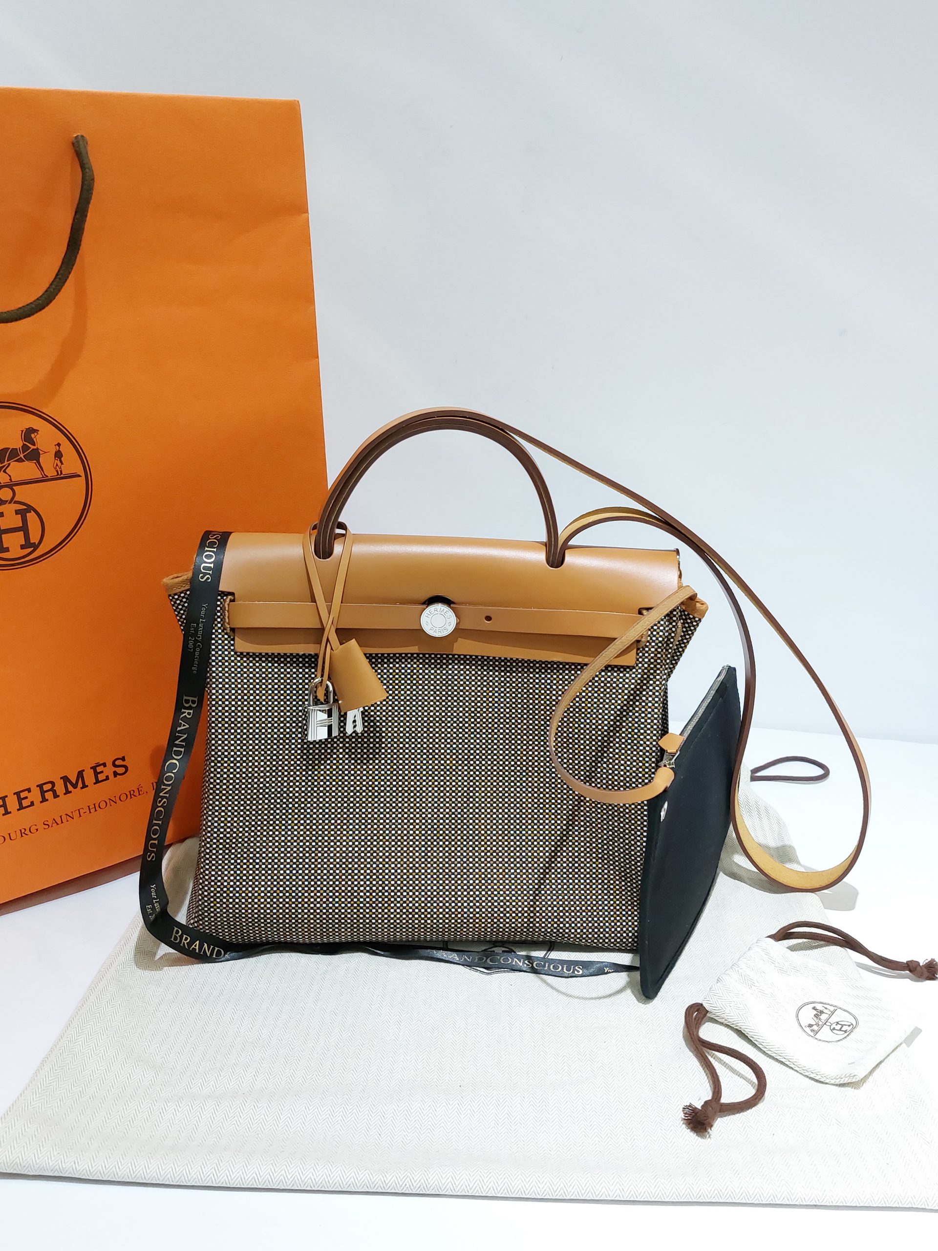 HERMES Vache Hunter Criss Viking Herbag Zip Retourne 31 PM Ecru Beige  Naturel 1229251