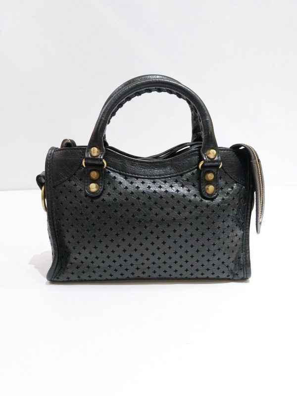 Balenciaga Classic City Black Leather Perforated Mini Satchel Bag 5010 –  Queen Bee of Beverly Hills