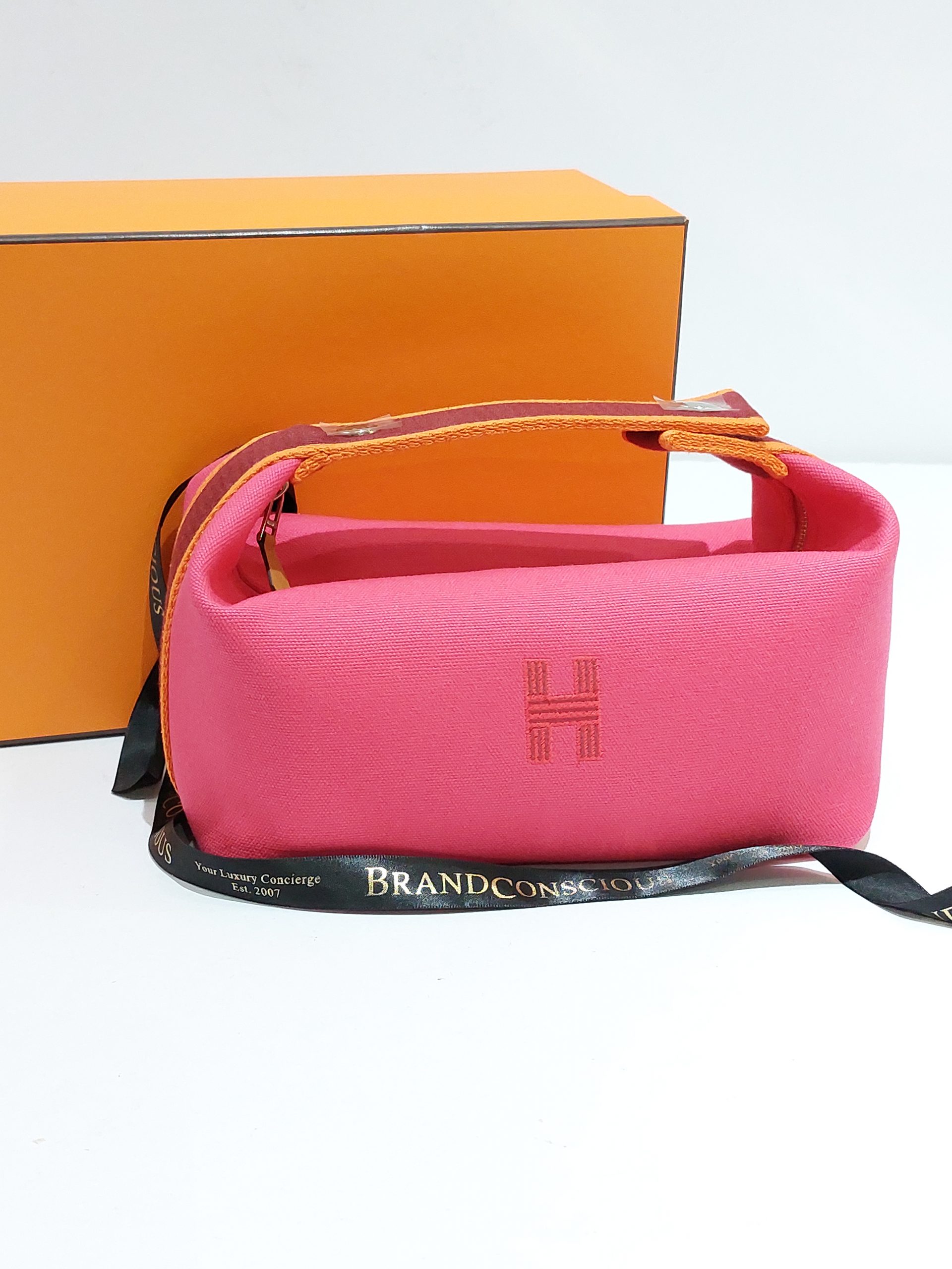 Hermes Bride-A-Brac Case GM Canvas Hibiscus Pink Pouch Large Model