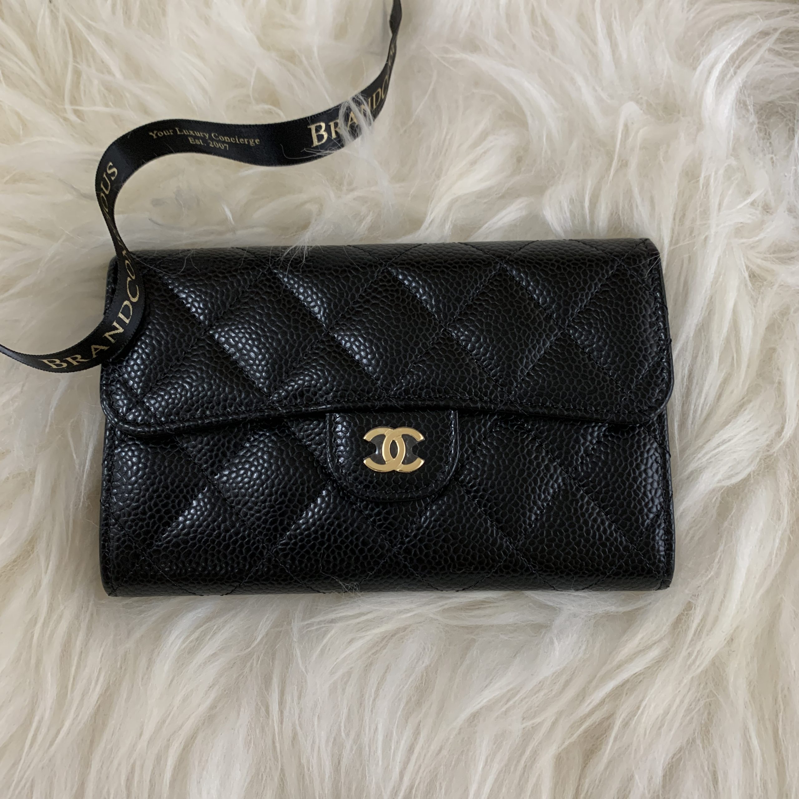 CHANEL Black Caviar with Gold Hardware Passport Holder Wallet - Bellisa