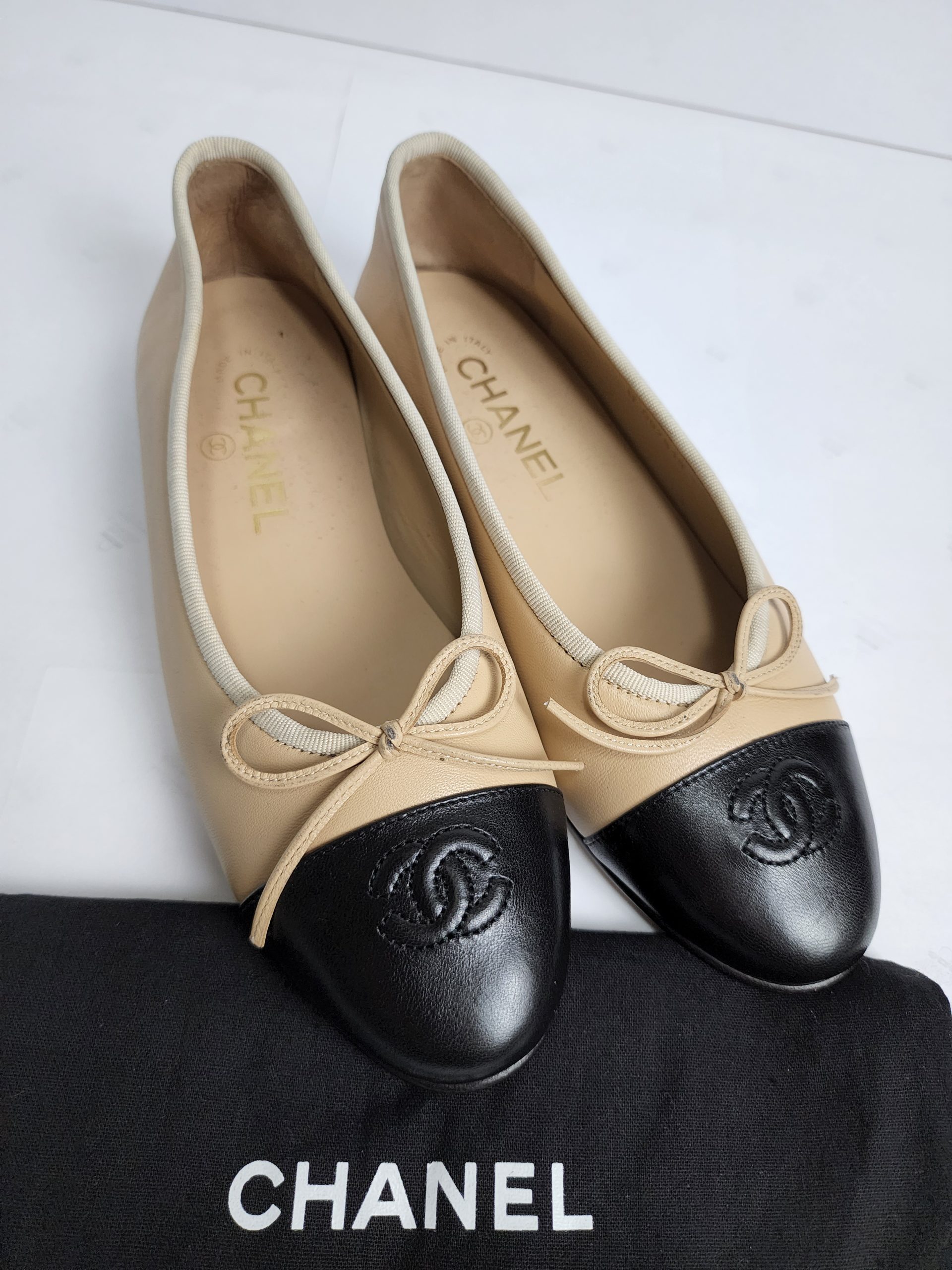 black chanel ballerina flats