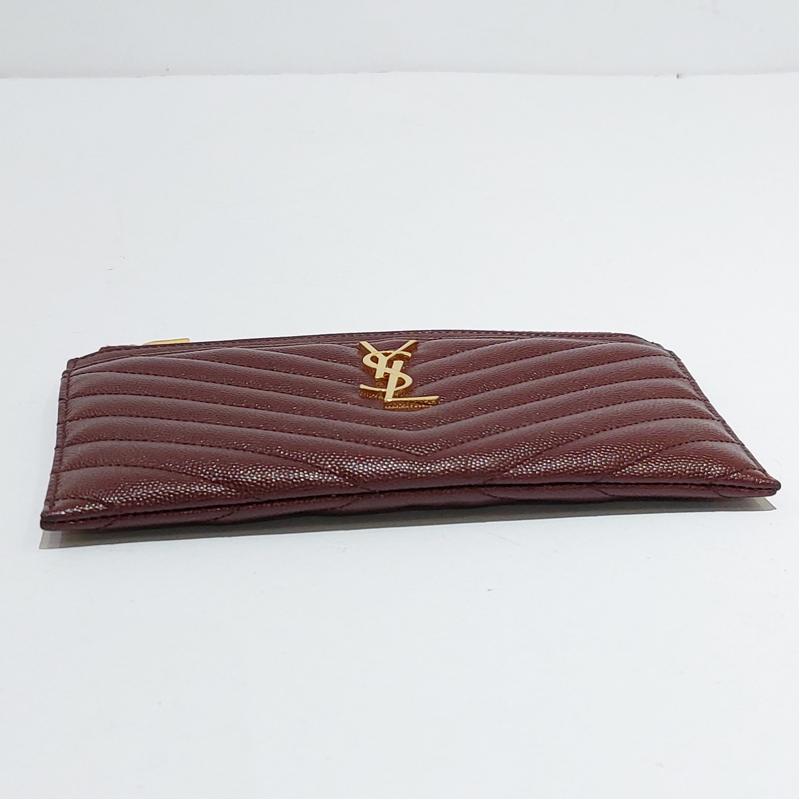 Ysl Classic Monogram Zip Around Matelasse Chevron Wallet, Red