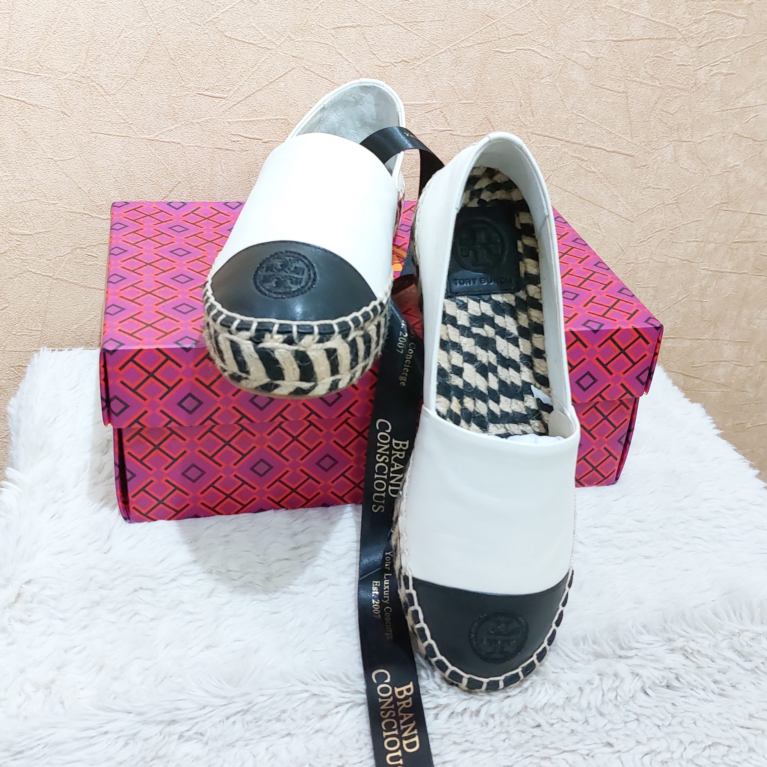 Tory Burch Ivory/Black Color Block Platform Espadrilles Size 6 -  BrandConscious Authentics