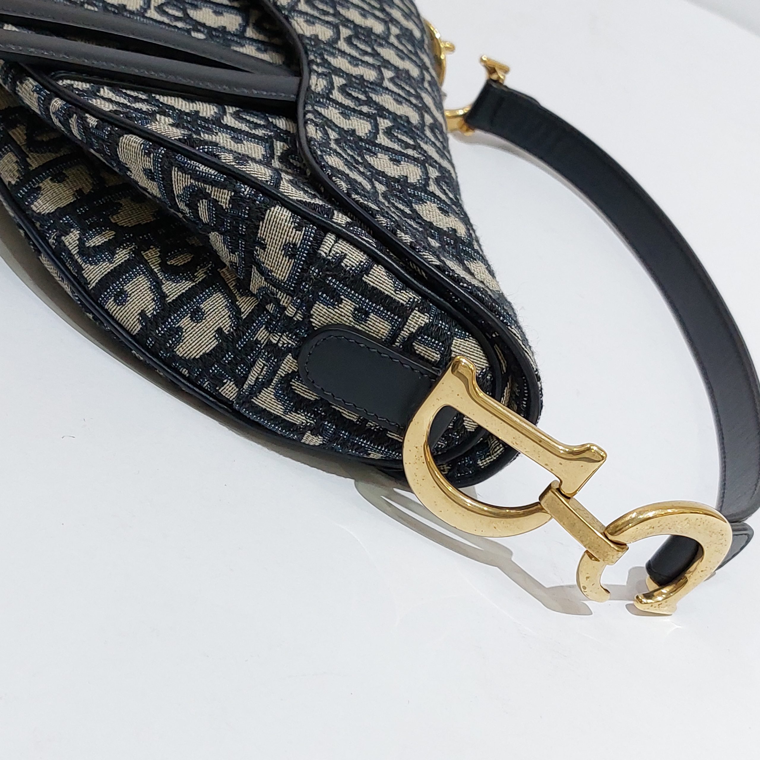 Christian Dior Blue Oblique Jacquard Saddle Bag W/Wide Strap – The Closet