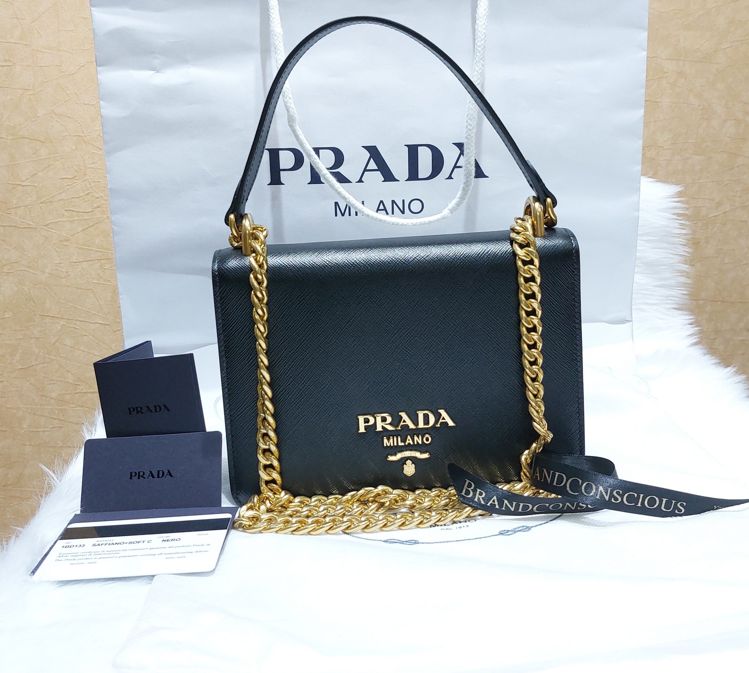 Prada Chain Crossbody Shoulder Bag Saffiano Leather 1BD133 New