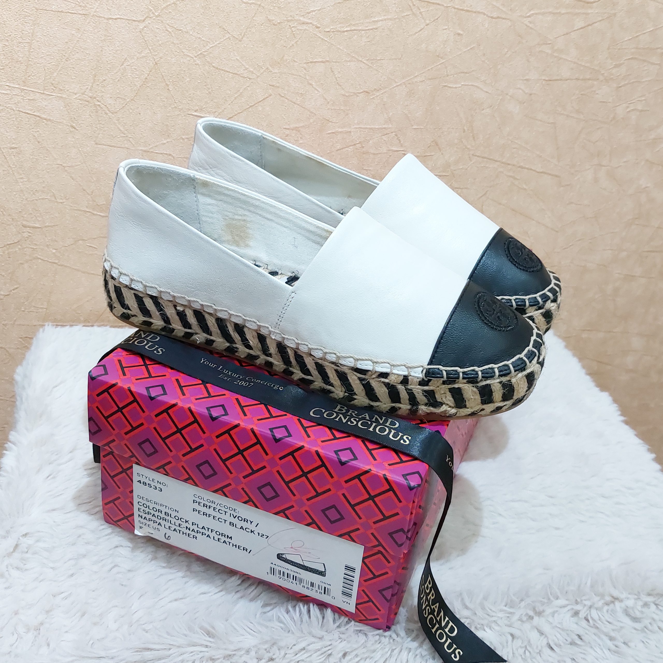 Tory Burch Ivory/Black Color Block Platform Espadrilles Size 6 -  BrandConscious Authentics