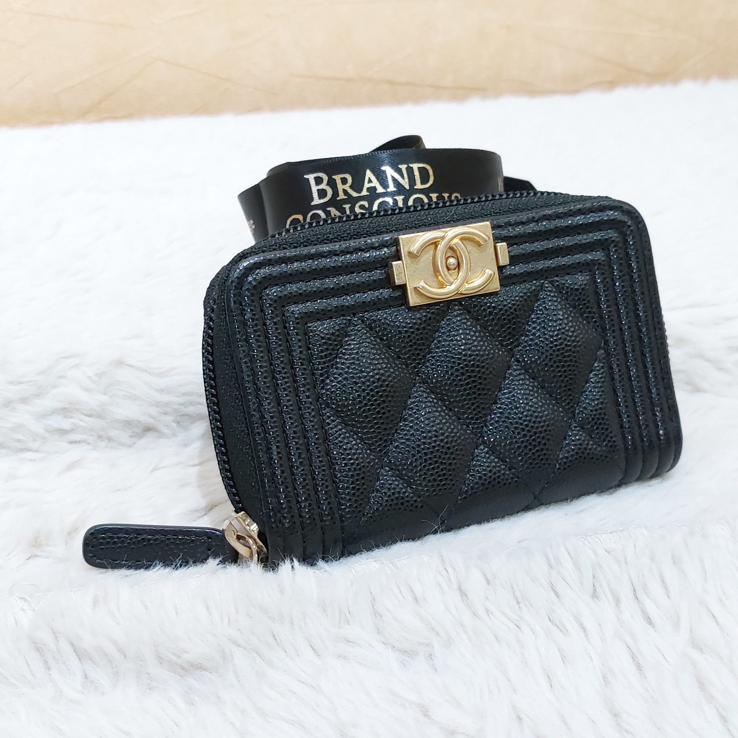 Chanel, So Black Caviar Boy Zip Wallet