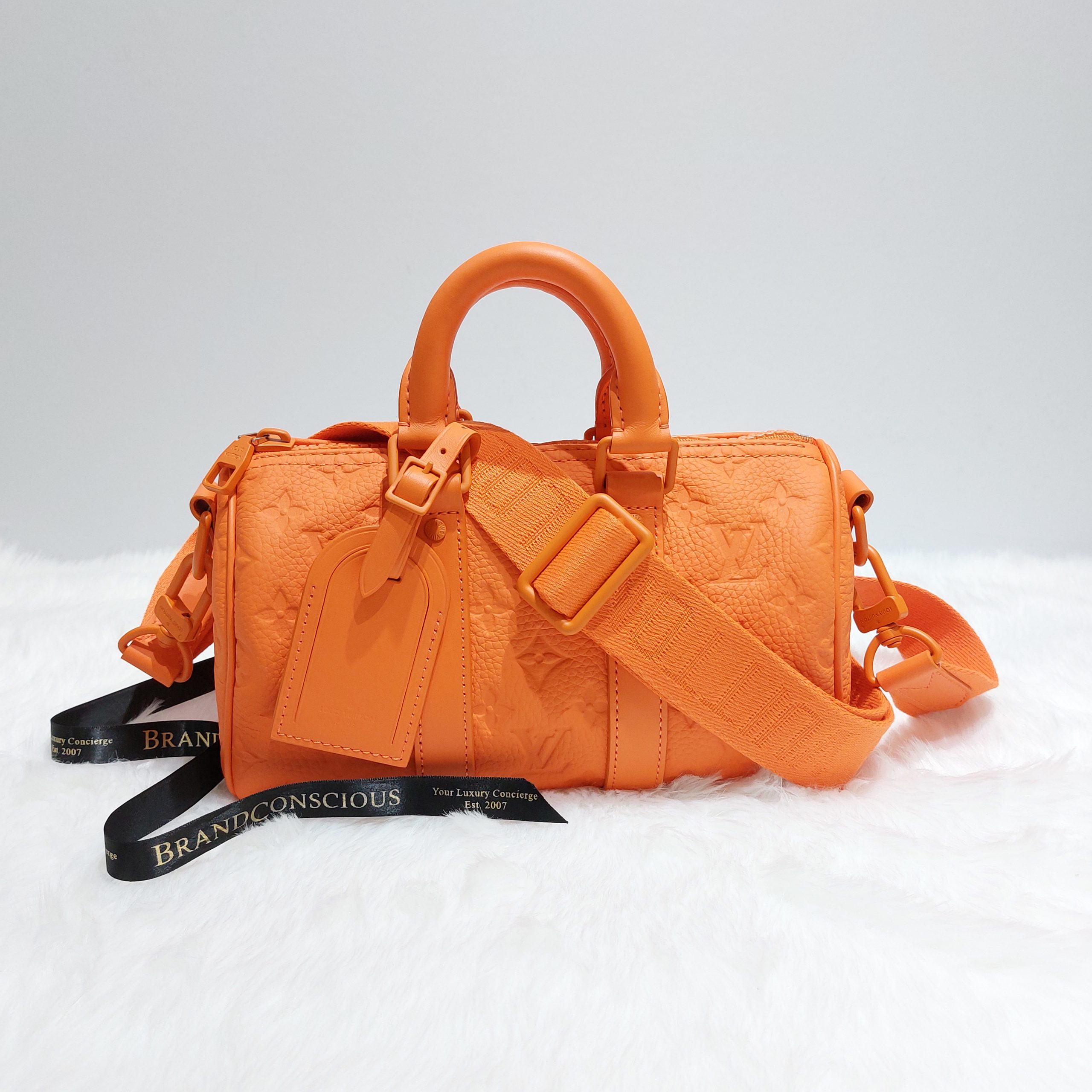 Louis Vuitton Keepall Bandouliere 25 Monogram Embossed Orange in Cowhide  Leather - US