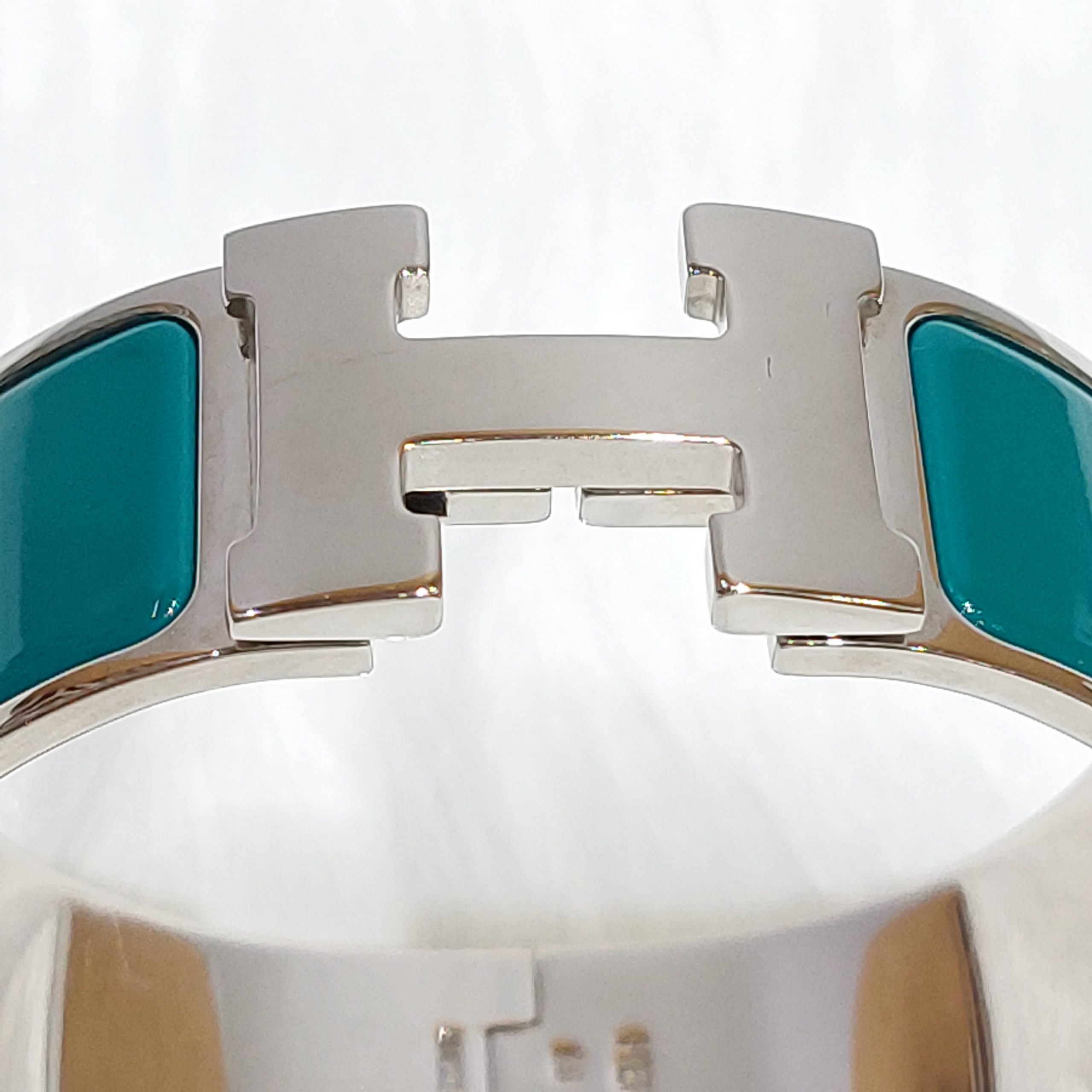 Hermes Narrow Clic H Bracelet (Loden Green/Palladium Plated) - GM