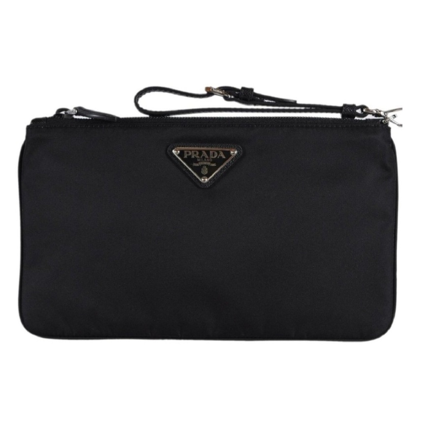 PRADA Catene Crystal Embellished Black Nylon Clutch