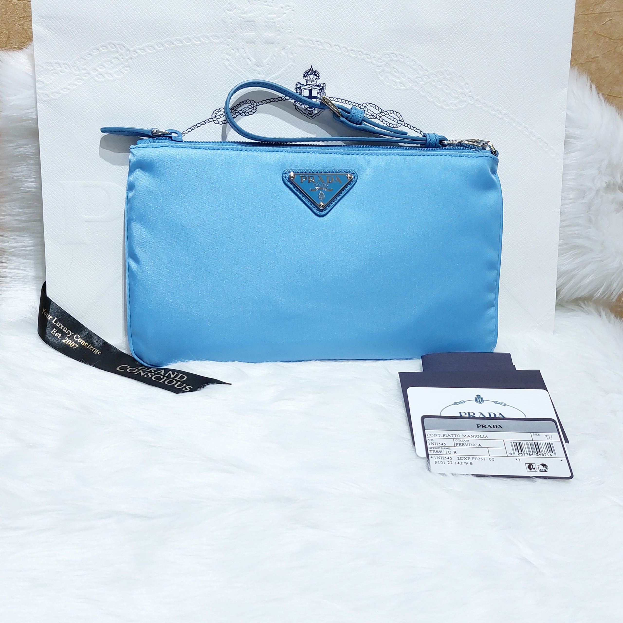 Prada Pervinca Tessuto Nylon Pouch Prada Logo Wristlet Clutch Bag 1NH545 -  BrandConscious Authentics