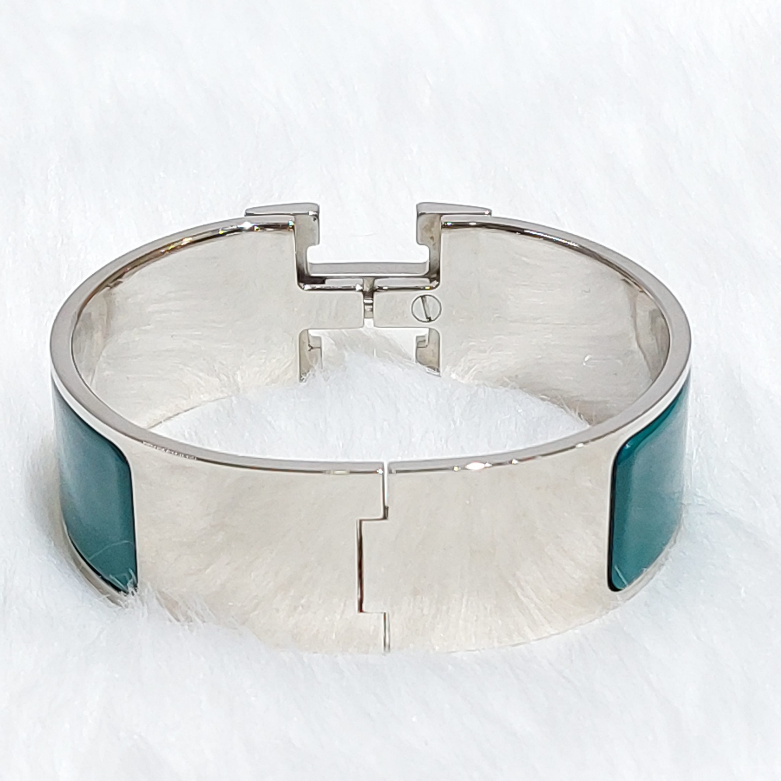 Hermes Narrow Clic H Bracelet (Loden Green/Palladium Plated) - GM