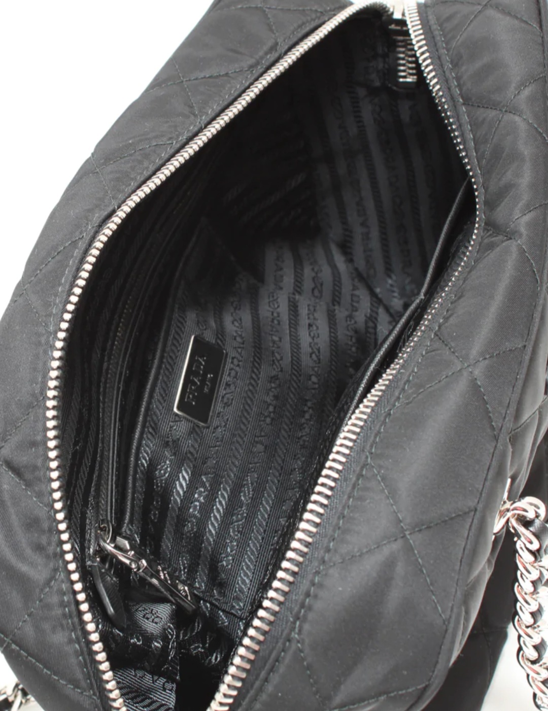 Prada 1BB903 Quilted Tessuto Nylon Shoulder Bag with Chain Black -  BrandConscious Authentics
