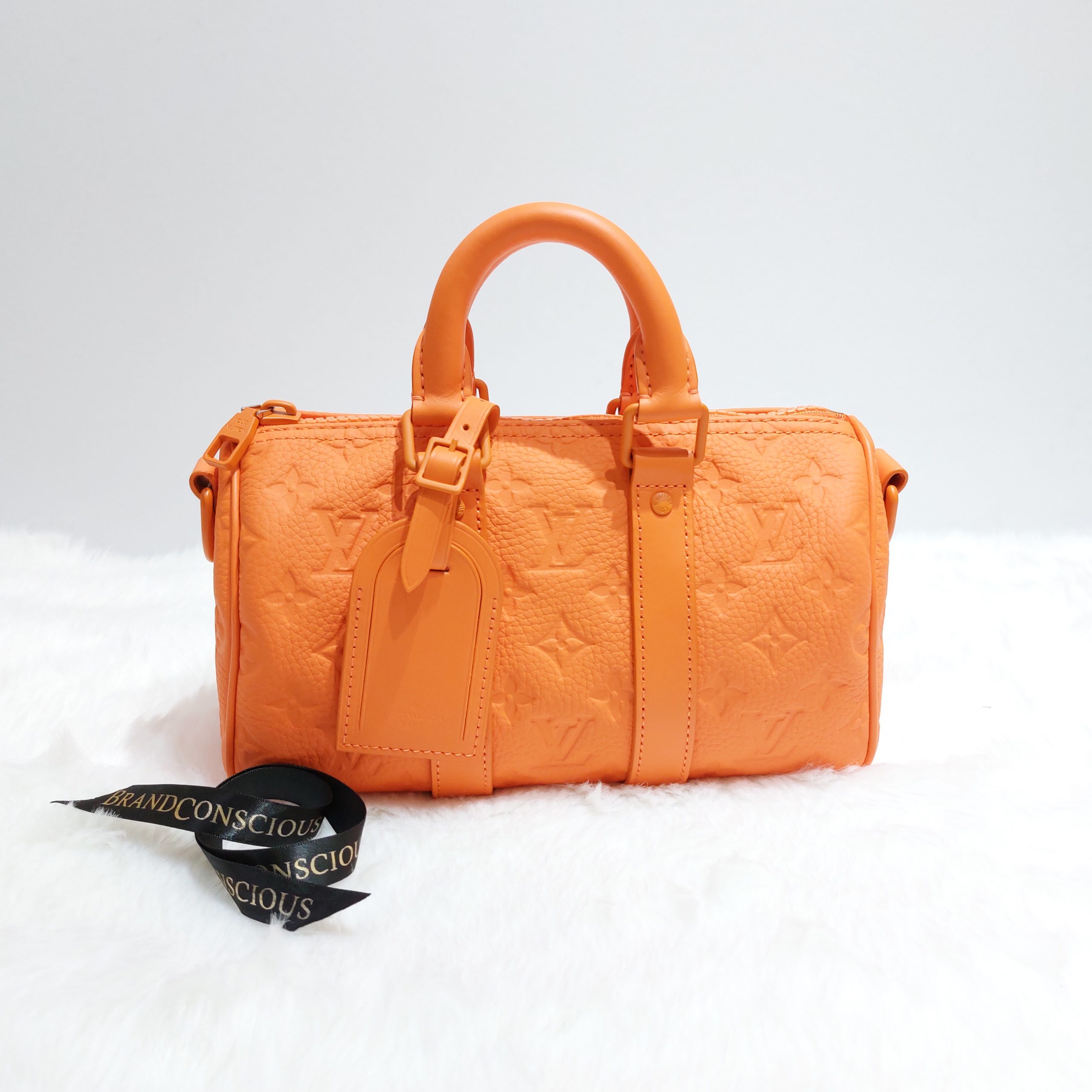 Louis Vuitton Keepall Bandouliere 25 Monogram Embossed Orange in Cowhide  Leather - US