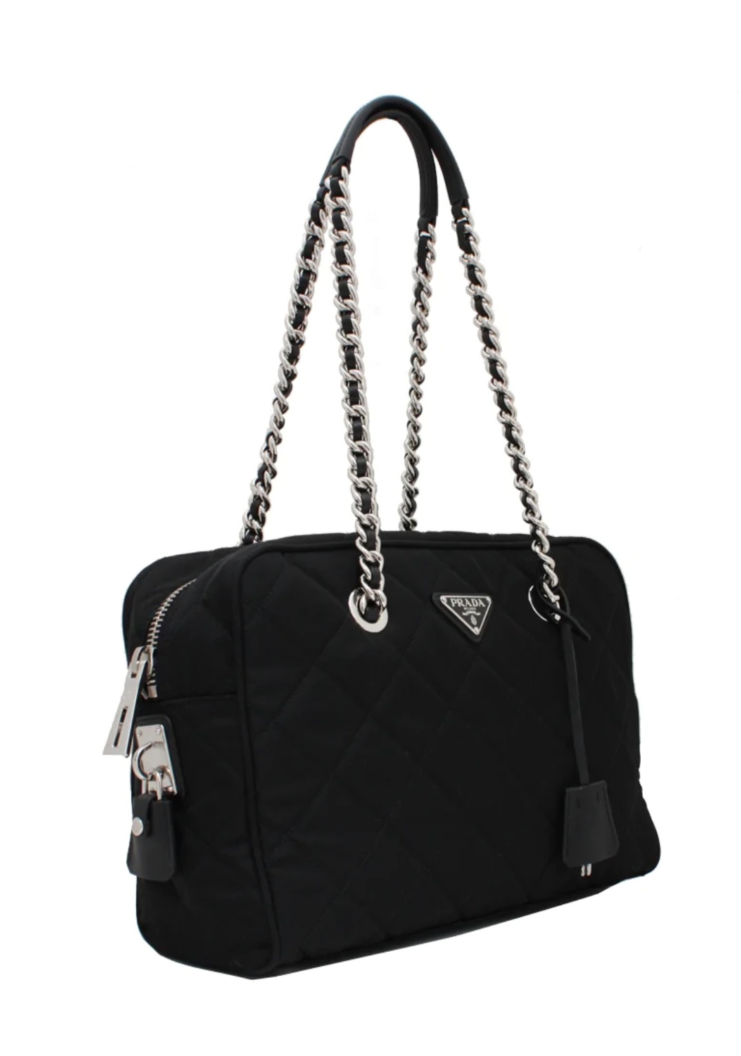 Prada 1BB903 Quilted Tessuto Nylon Shoulder Bag with Chain Black -  BrandConscious Authentics