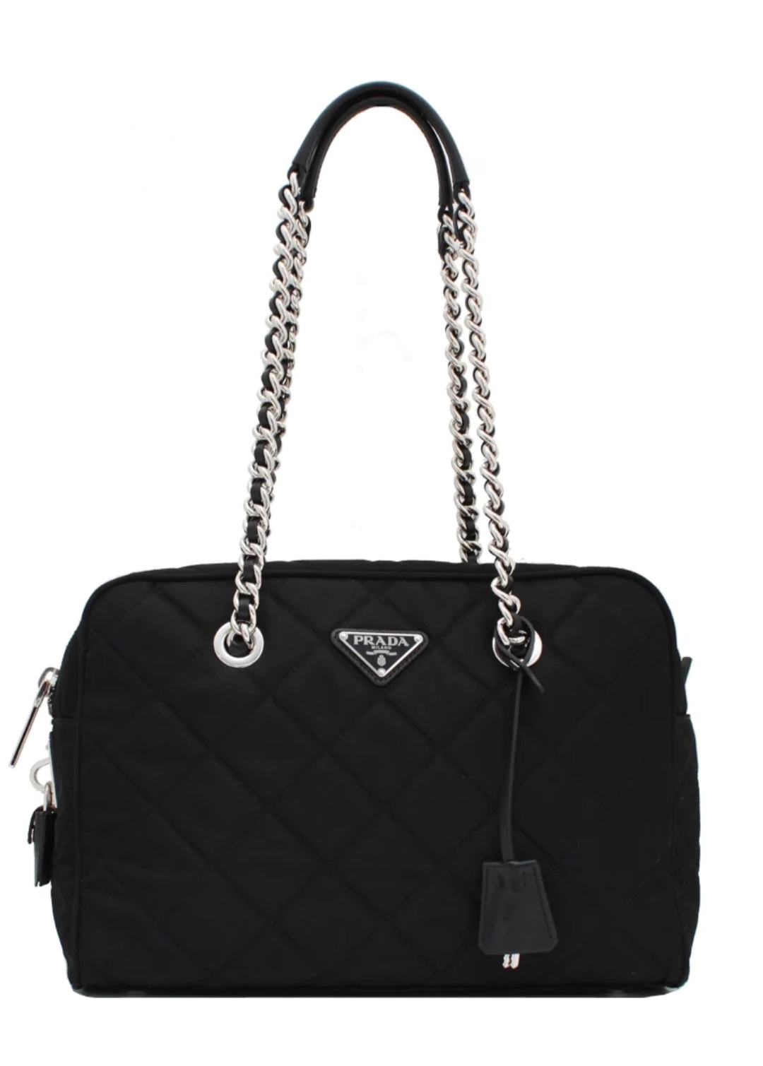 Prada 1BB903 Quilted Tessuto Nylon Shoulder Bag with Chain Black ...