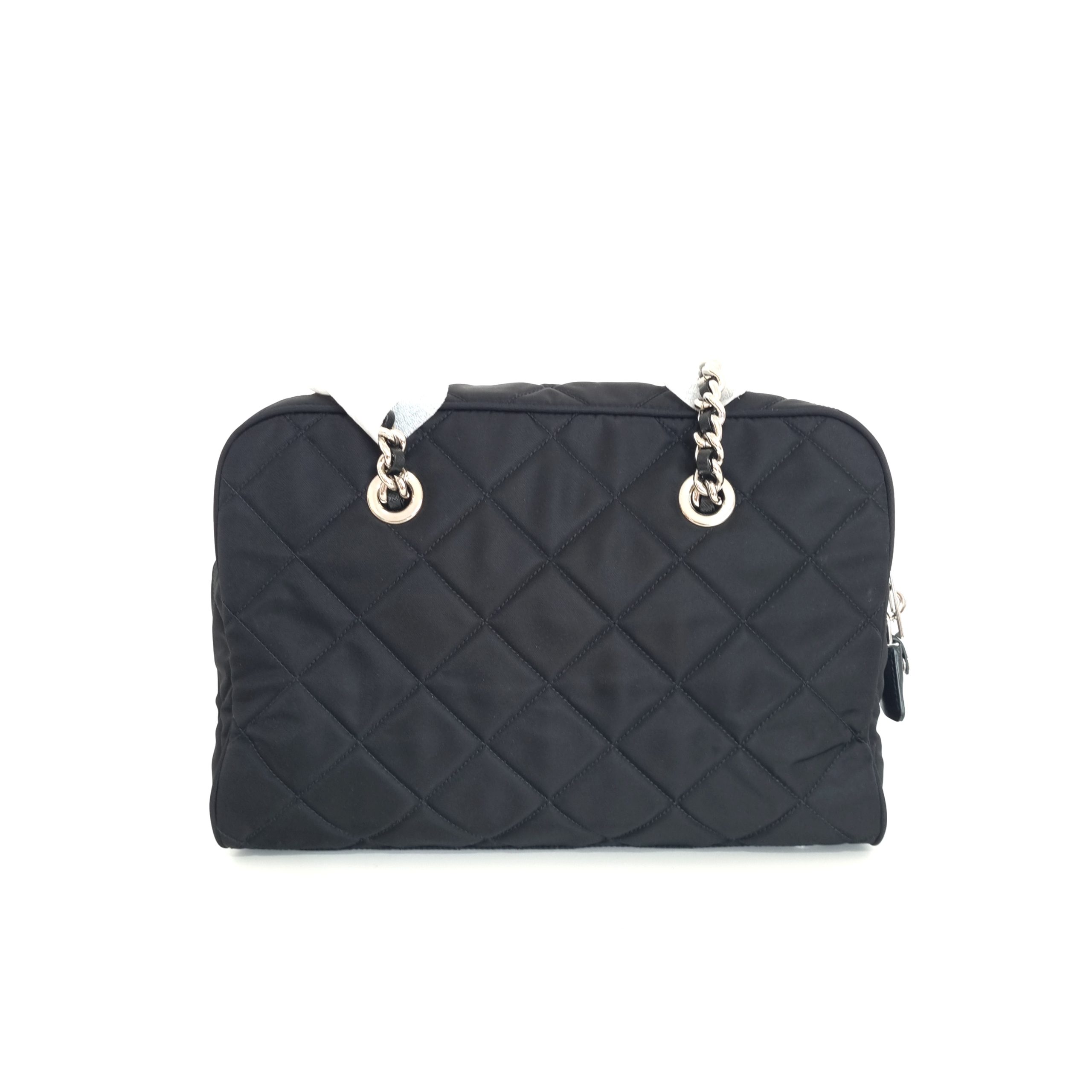 Prada 1BB903 Quilted Tessuto Nylon Shoulder Bag with Chain Black ...