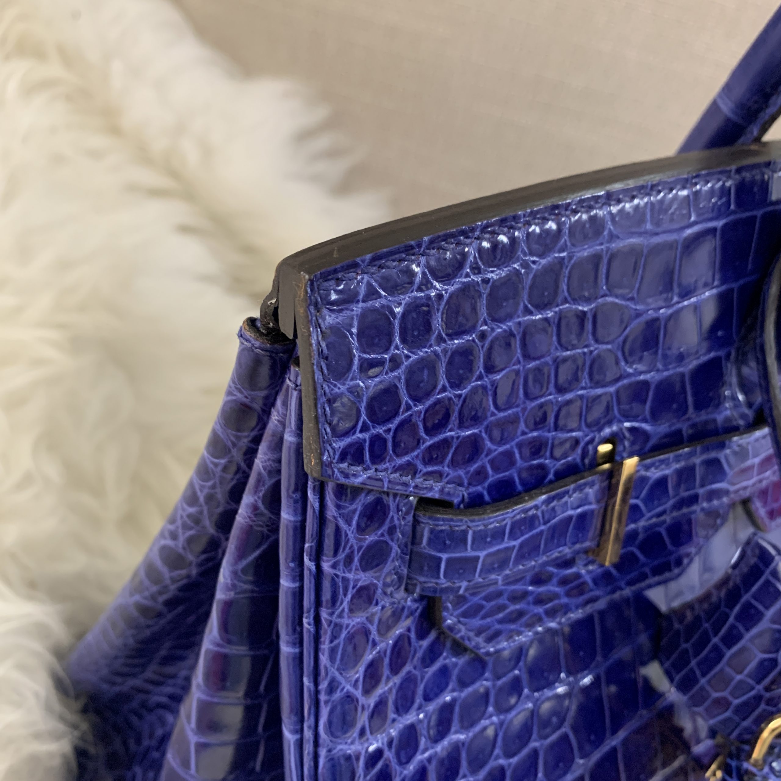 Hermes Birkin Blue Electric 35cm, Shiny Porosus Croc