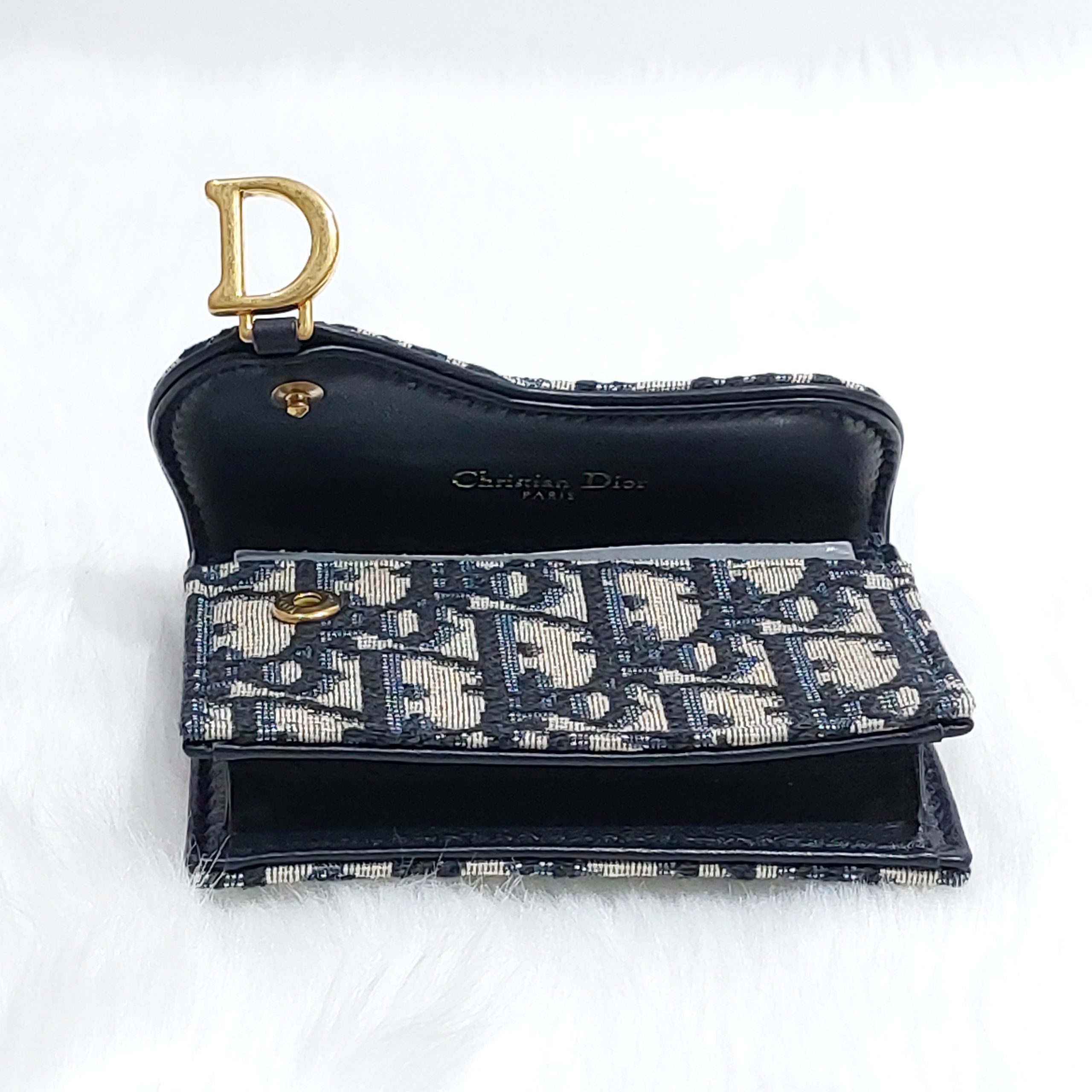 Dior Saddle Wallet Oblique (6 Card Slot) Blue in Jacquard with Gold-tone -  US