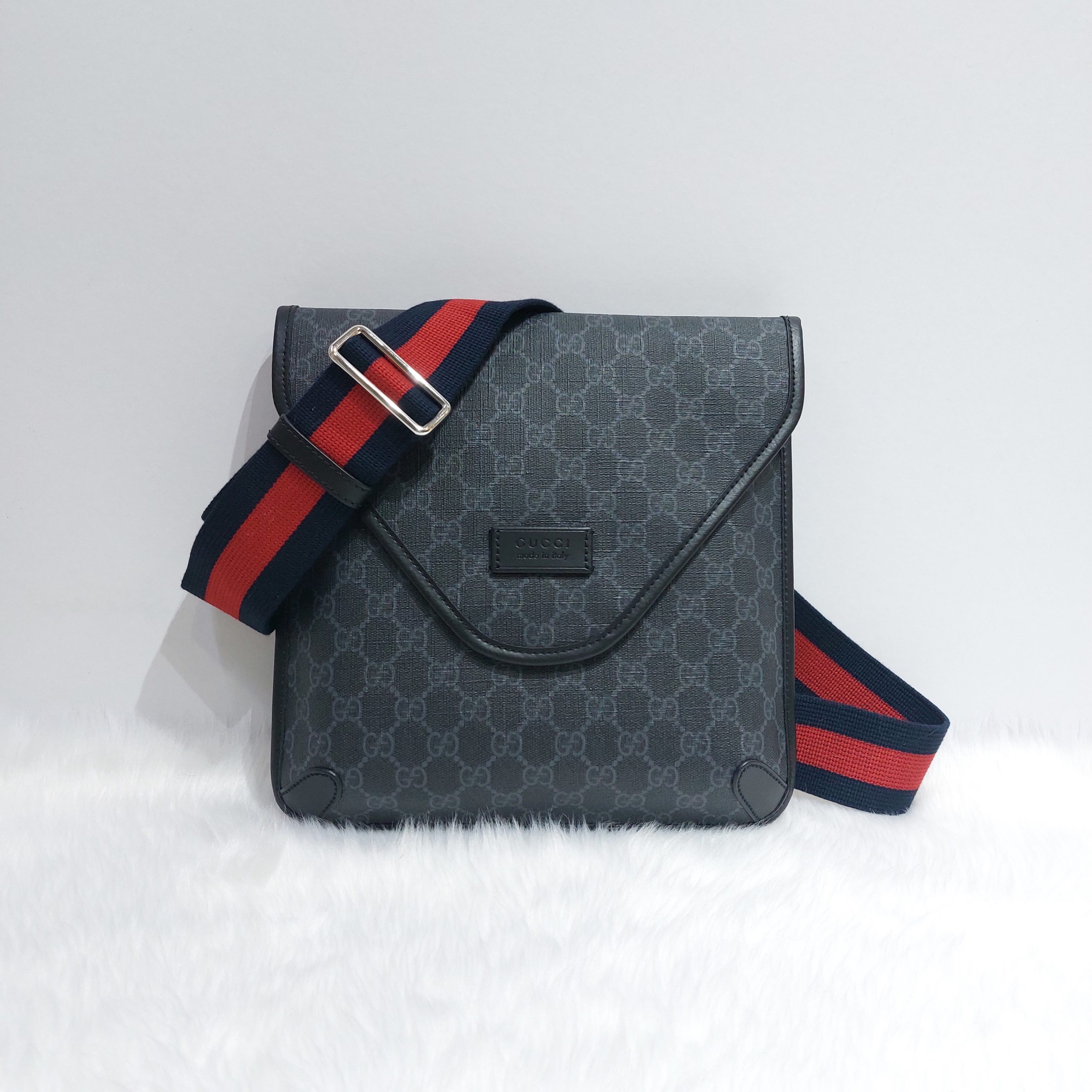 Gucci GG Supreme Monogram Web Messenger Bag Black (598103) at 1stDibs