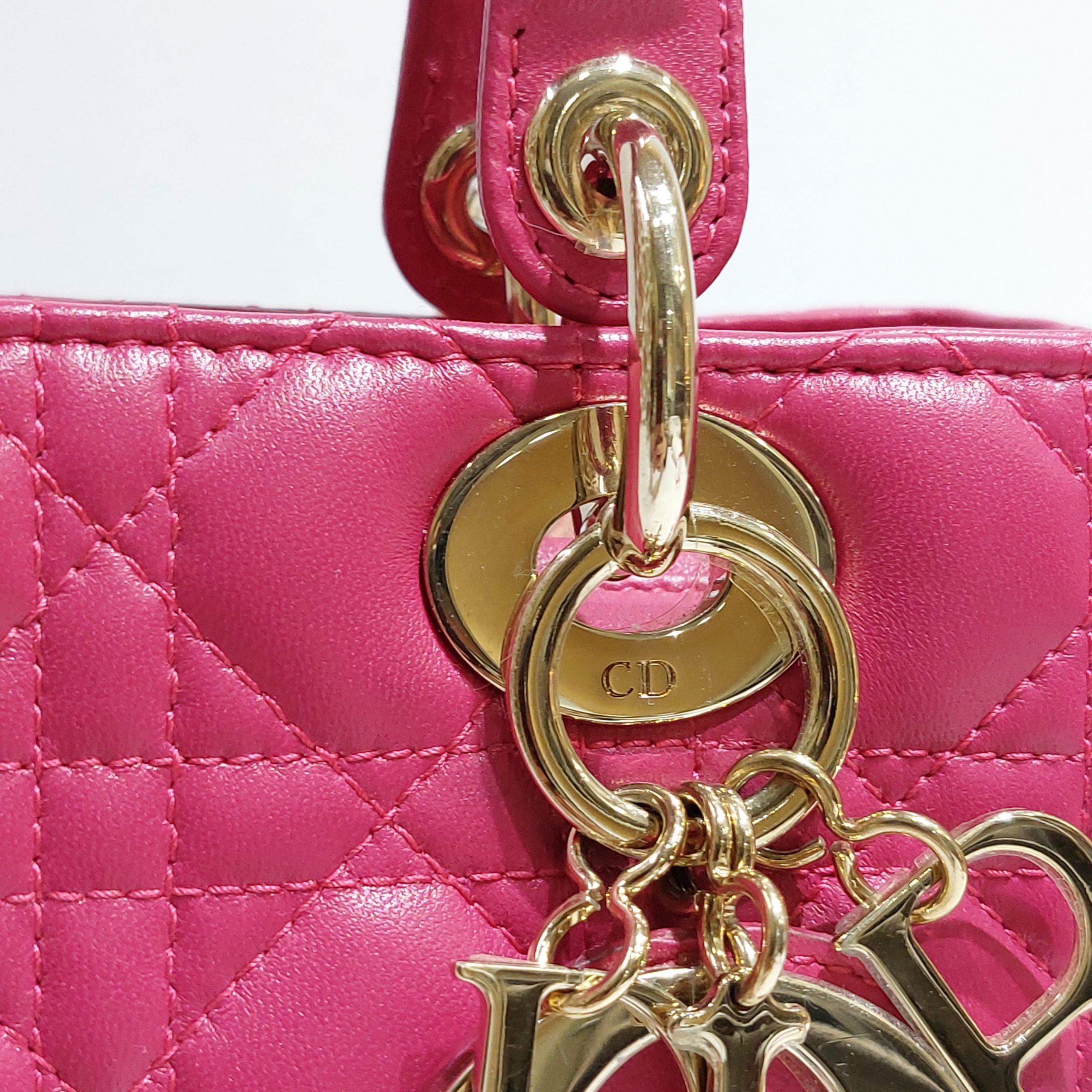 CHRISTIAN DIOR Lambskin Cannage Nano Lady Dior Fuchsia 400017