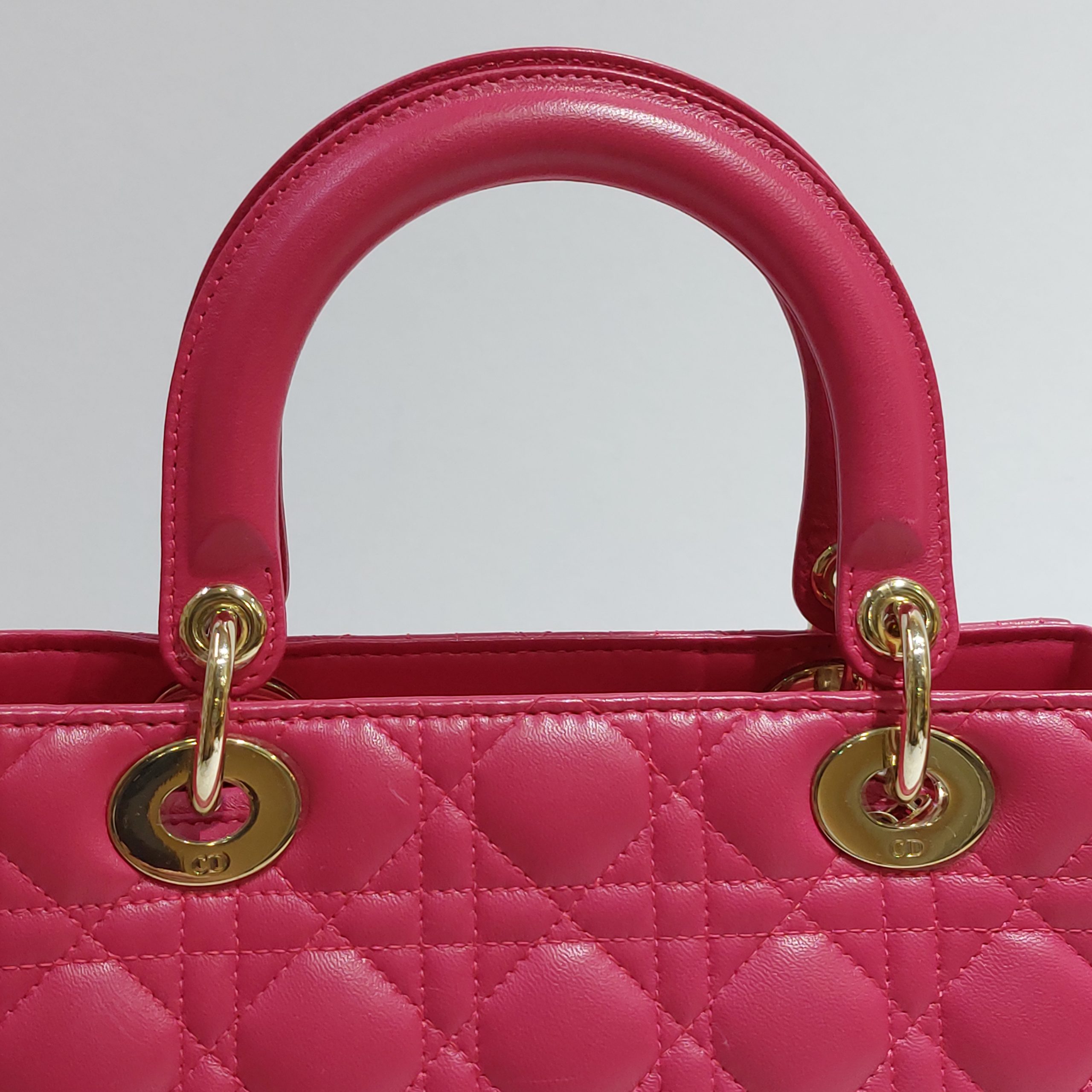 CHRISTIAN DIOR Lambskin Cannage Nano Lady Dior Fuchsia 400017