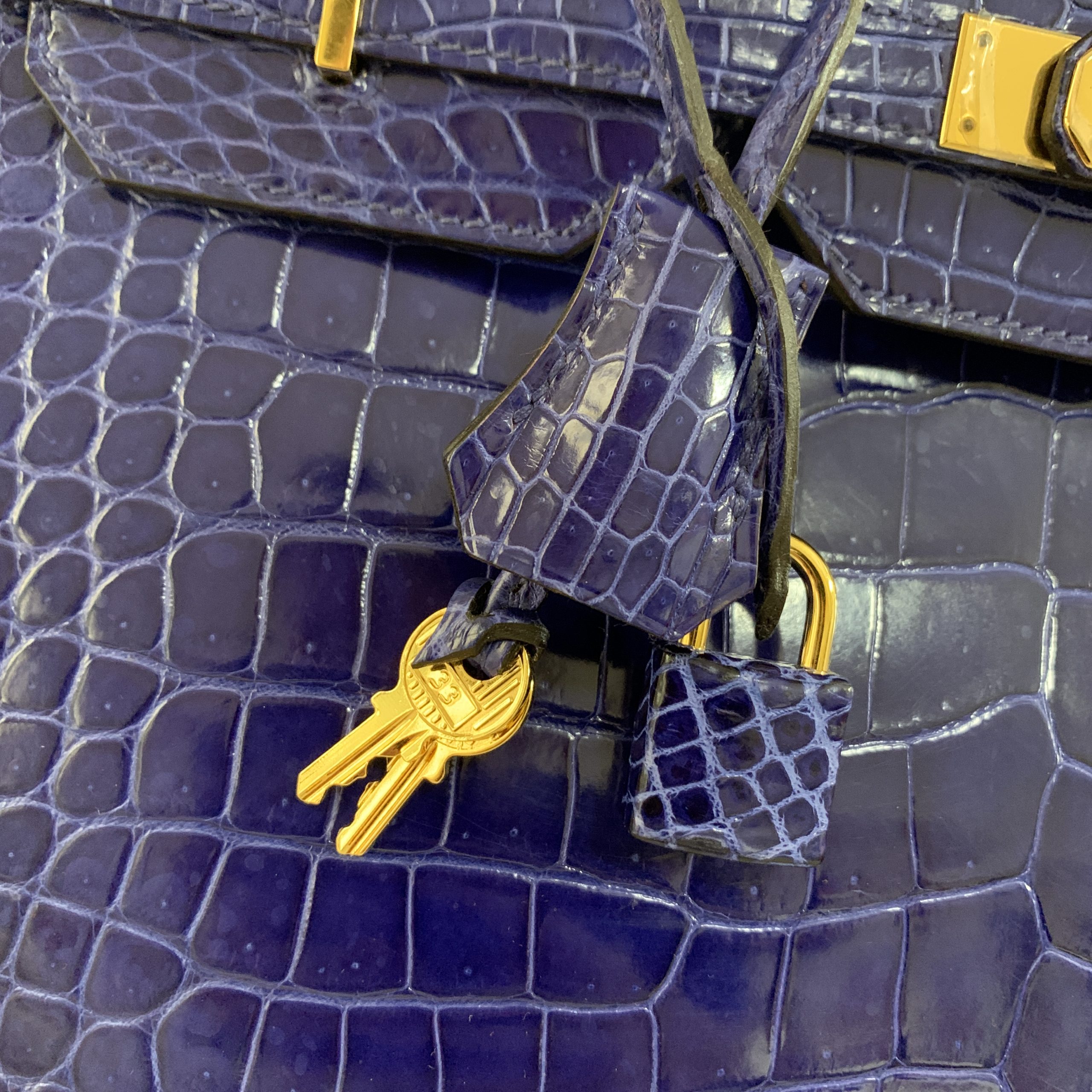 Hermes Birkin Blue Electric 35cm, Shiny Porosus Croc