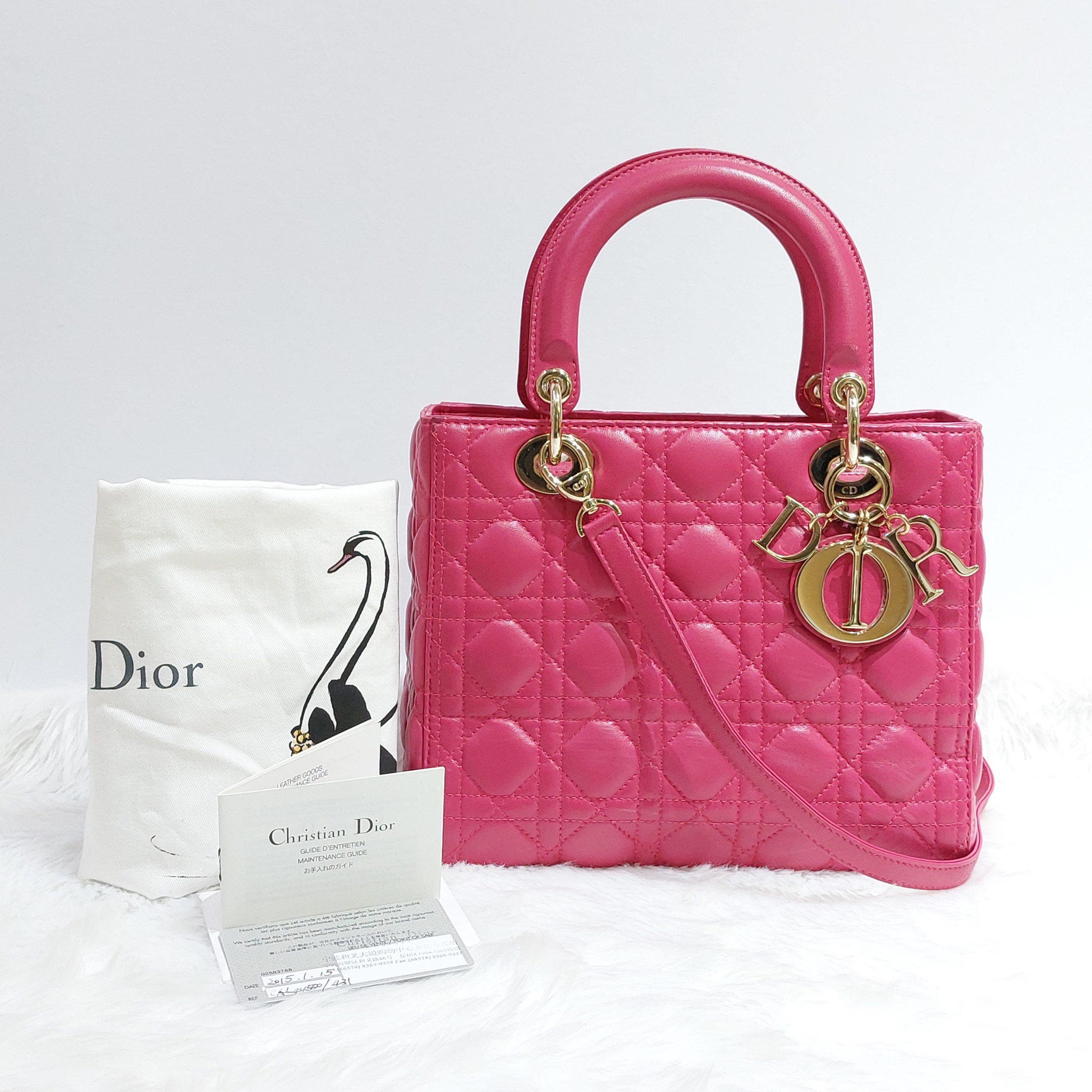 CHRISTIAN DIOR Lambskin Cannage Large Lady Dior Fuchsia 1228883