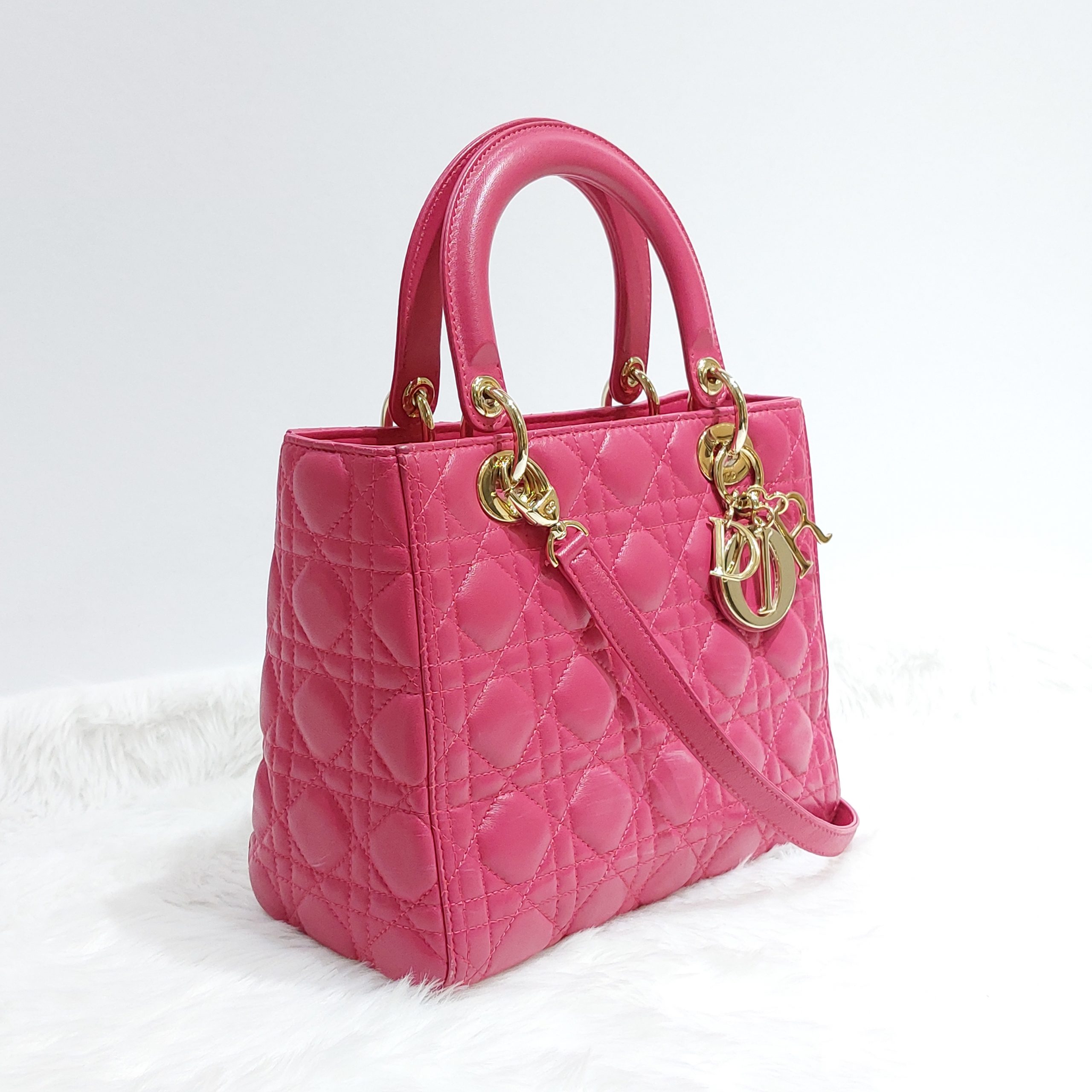 Christian Dior Lambskin Cannage Medium Lady Dior Fuchsia - BrandConscious  Authentics