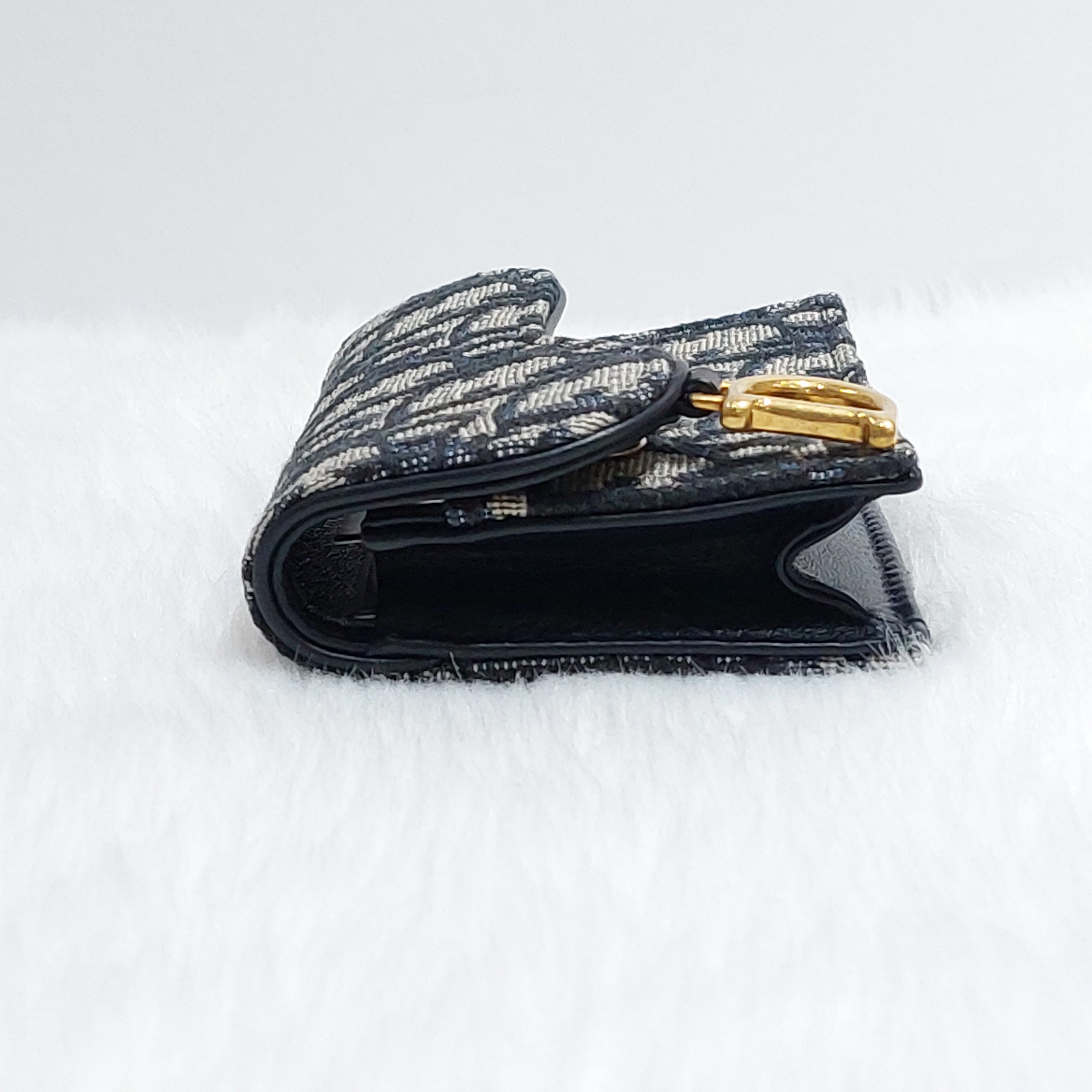 Saddle Flap Compact Zipped Card Holder Blue Dior Oblique Jacquard