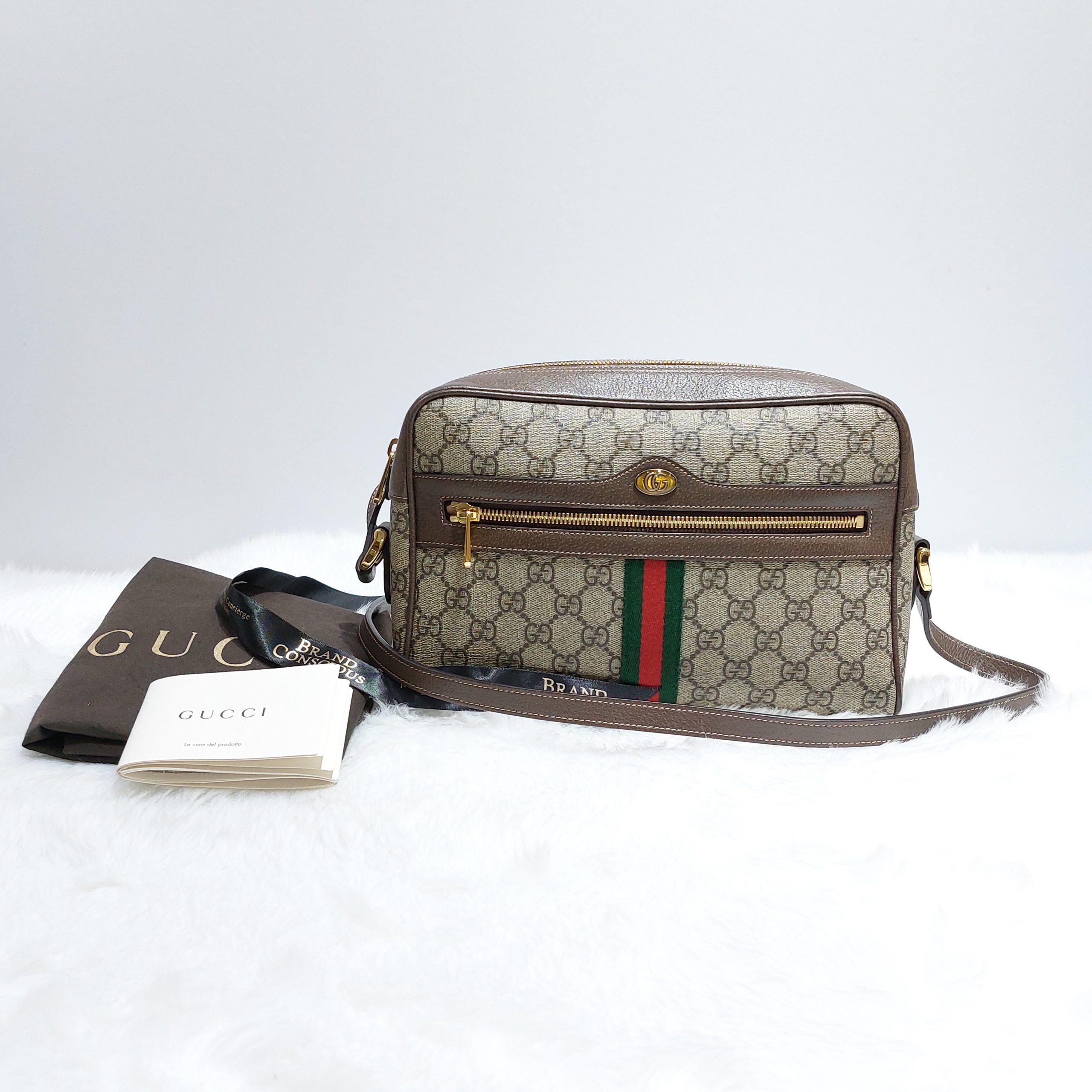 Gucci monogram Ophidia web stripe crossbody bag Chestnut Leather ref.123744  - Joli Closet