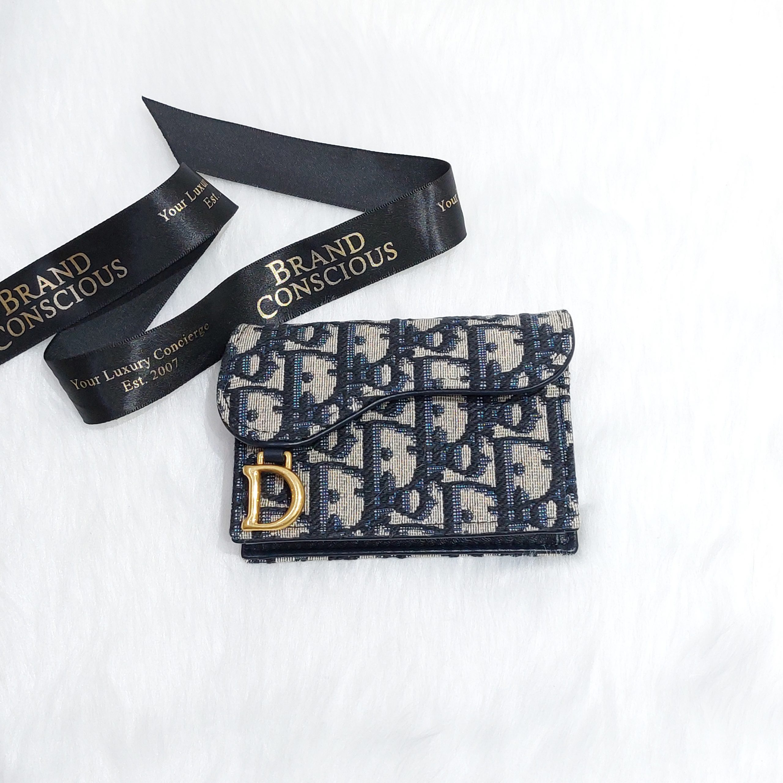 Saddle Flap Card Holder Blue Dior Oblique Jacquard