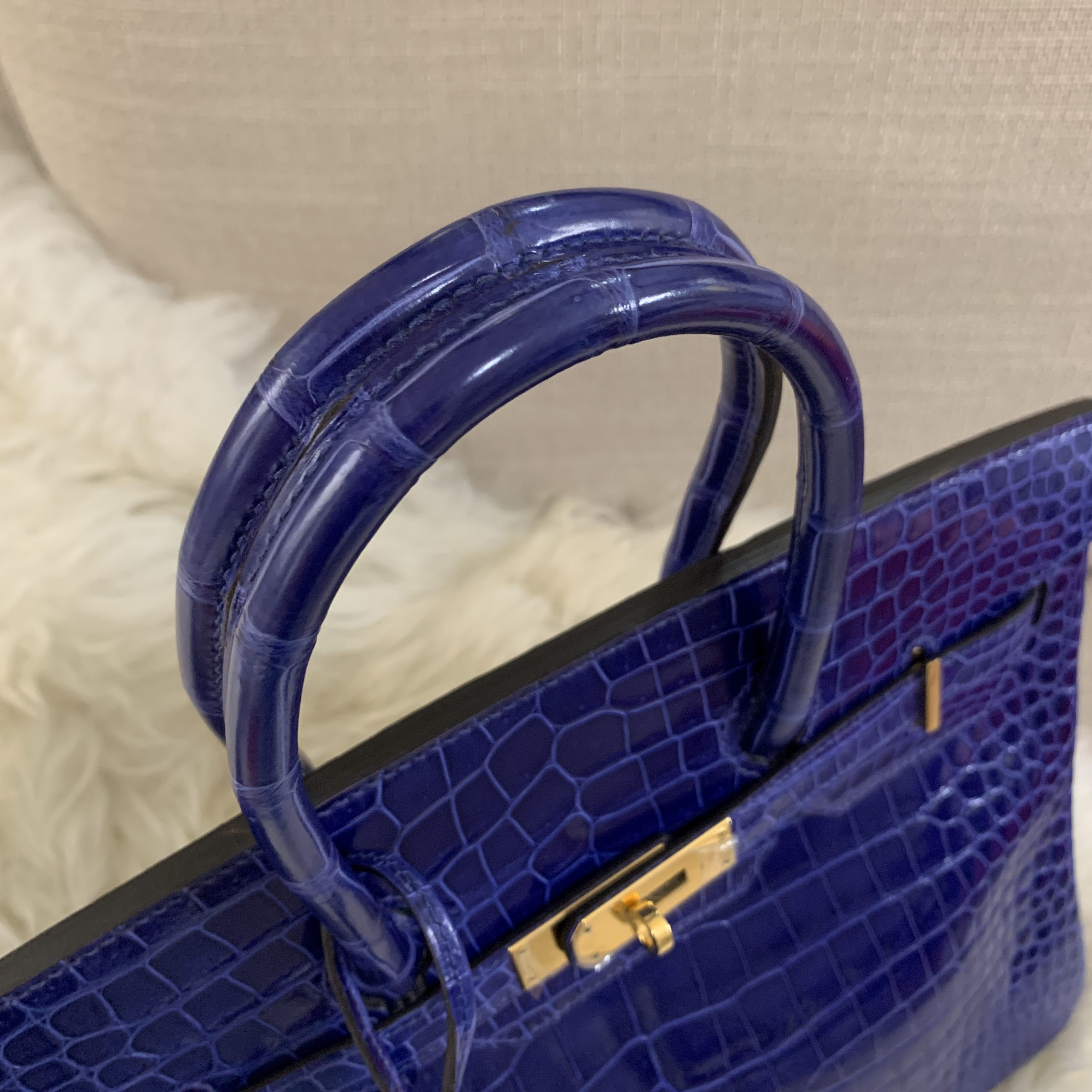 Hermes Shiny Porosus Crocodile 35cm Birkin Bleu Roi - Luxury In Reach