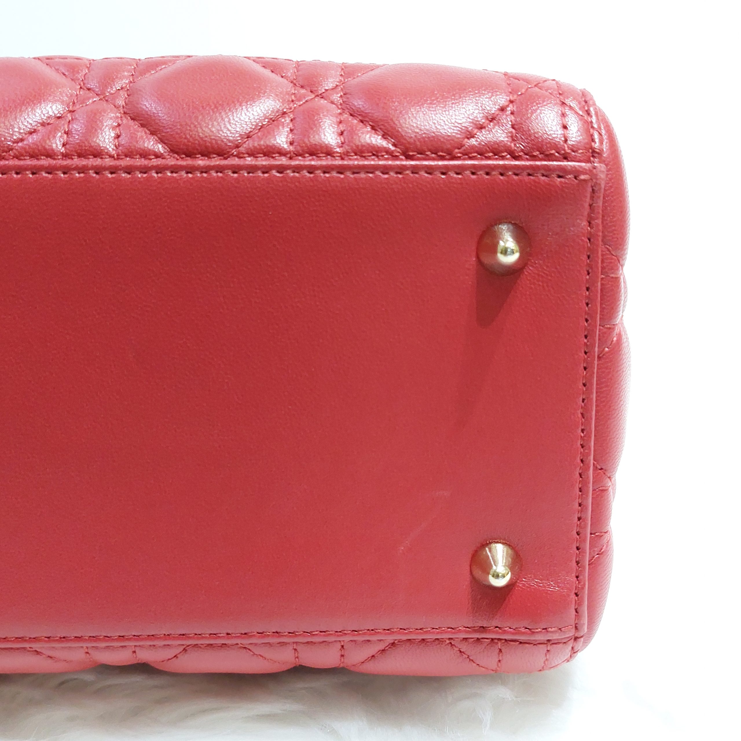 CHRISTIAN DIOR Lambskin Cannage Medium Lady Dior Red 1215999