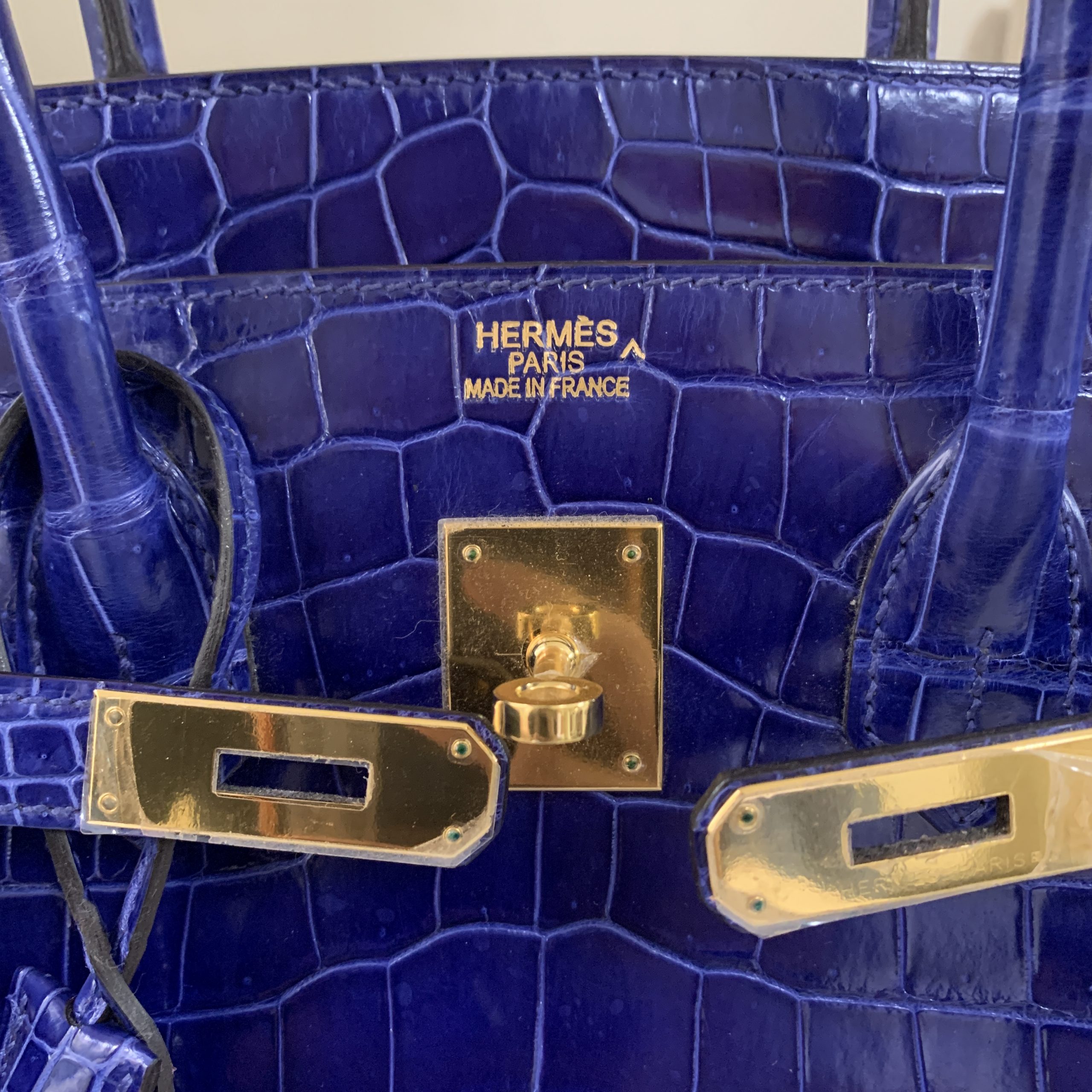 Hermes Birkin 35 Blue Electric Shiny Porosus Crocodile Gold