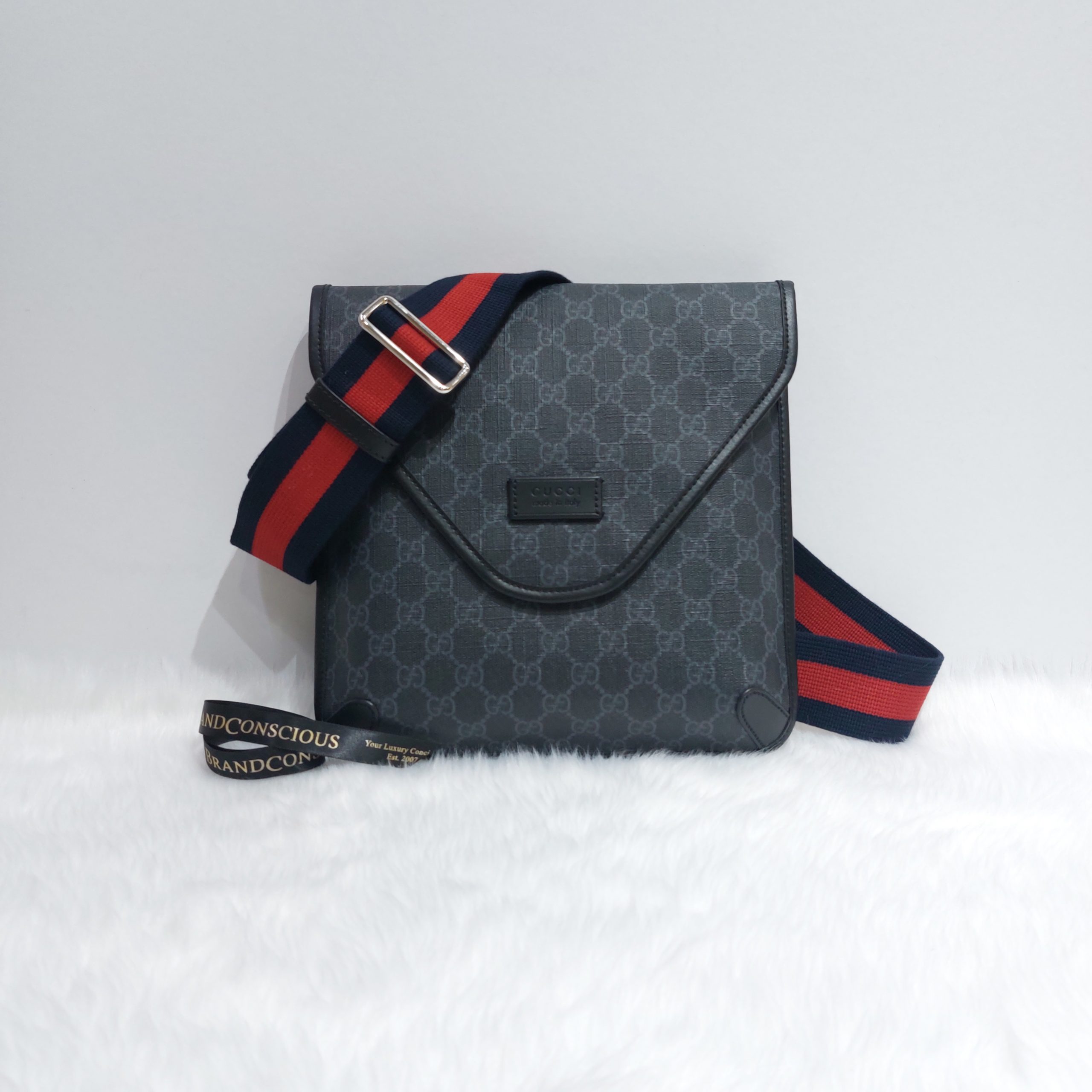 Gucci GG Supreme Monogram Web Messenger Bag in Black –