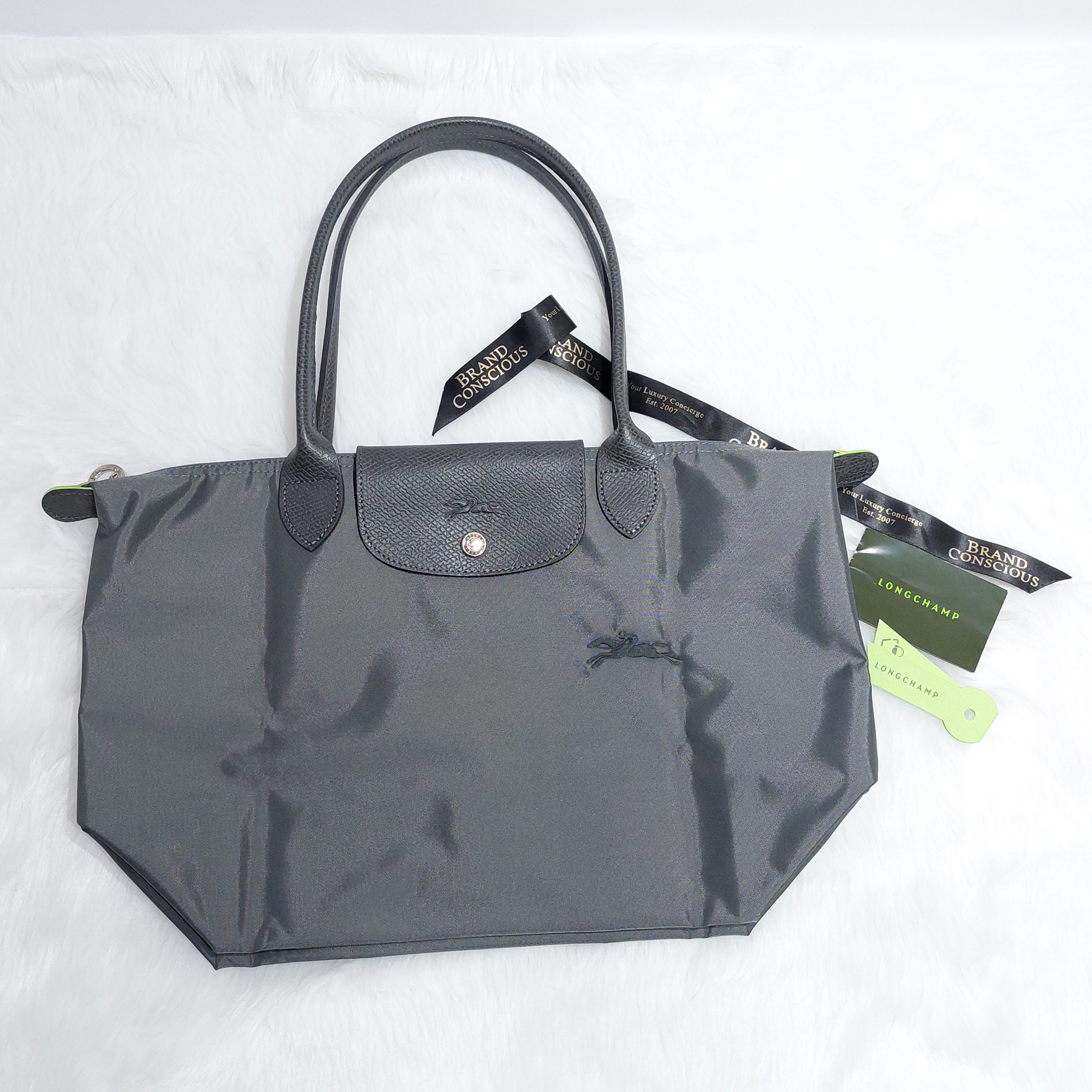 Longchamp Le Pliage Green Small Top Handle Bag Graphite – Balilene