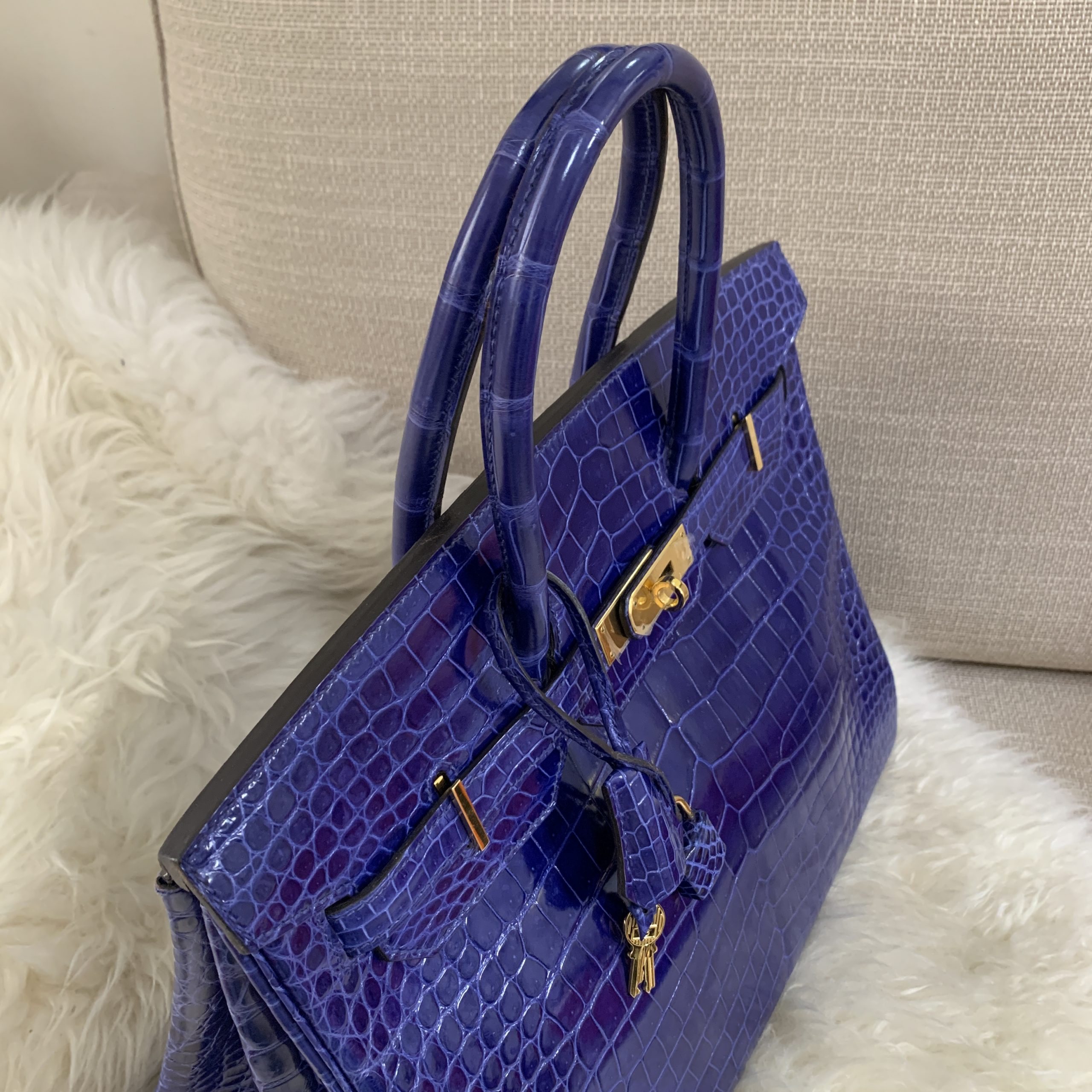 Hermes Birkin Bag 35cm Blue Sapphire Shiny Porosus Crocodile