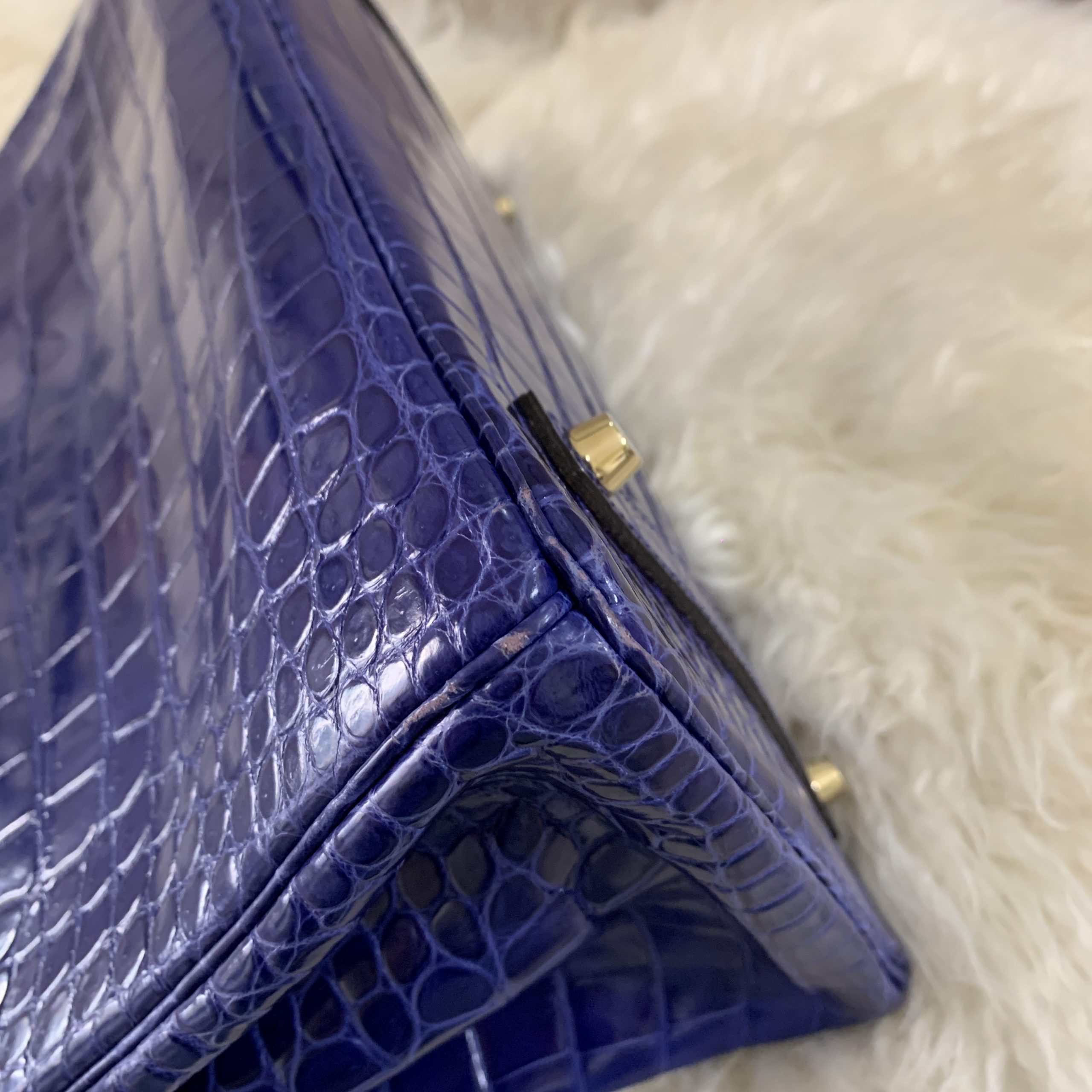 HERMES Shiny Porosus Crocodile Birkin 35 Bleu Electrique 793999