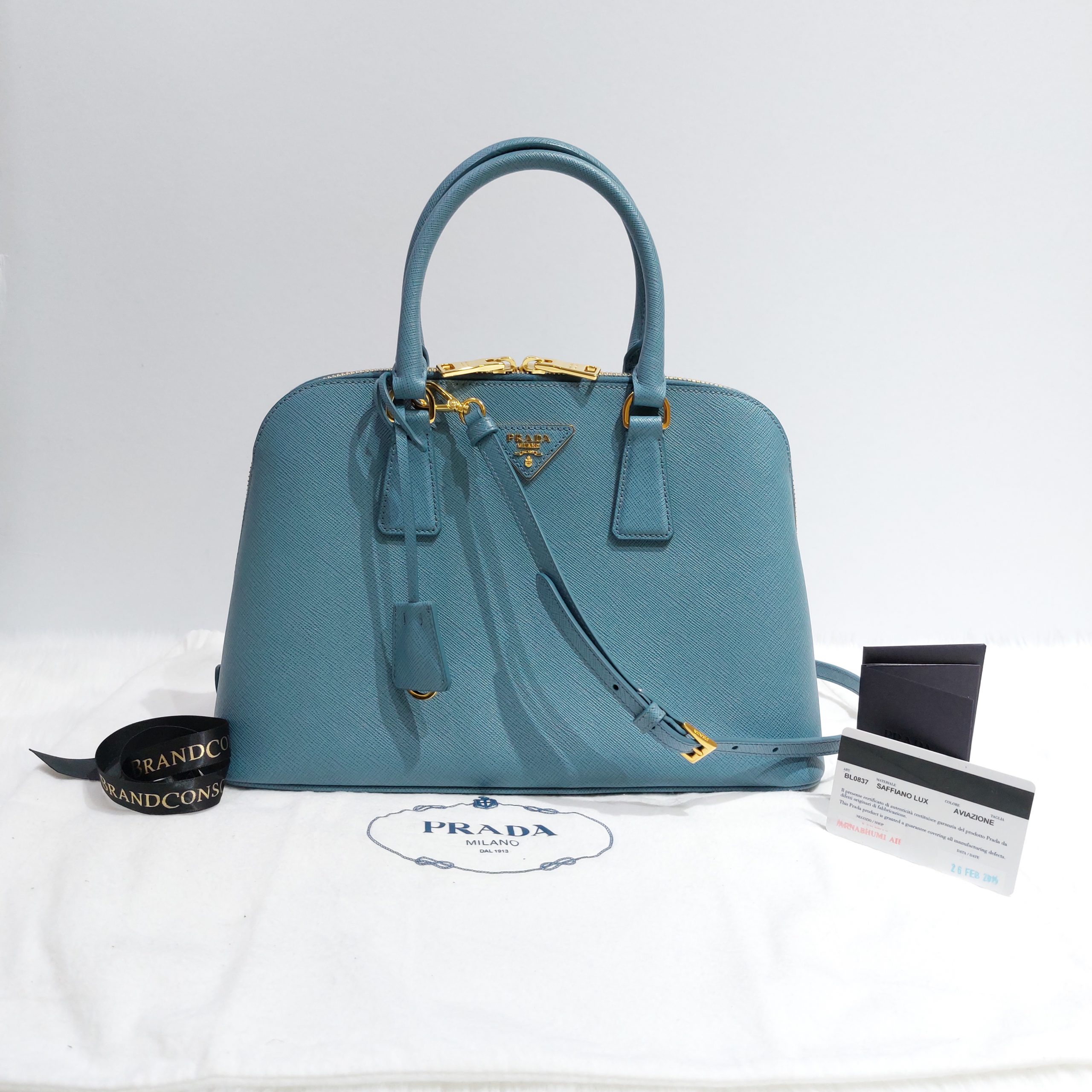 Prada Turquoise Saffiano Lux Leather Small Promenade Crossbody Bag