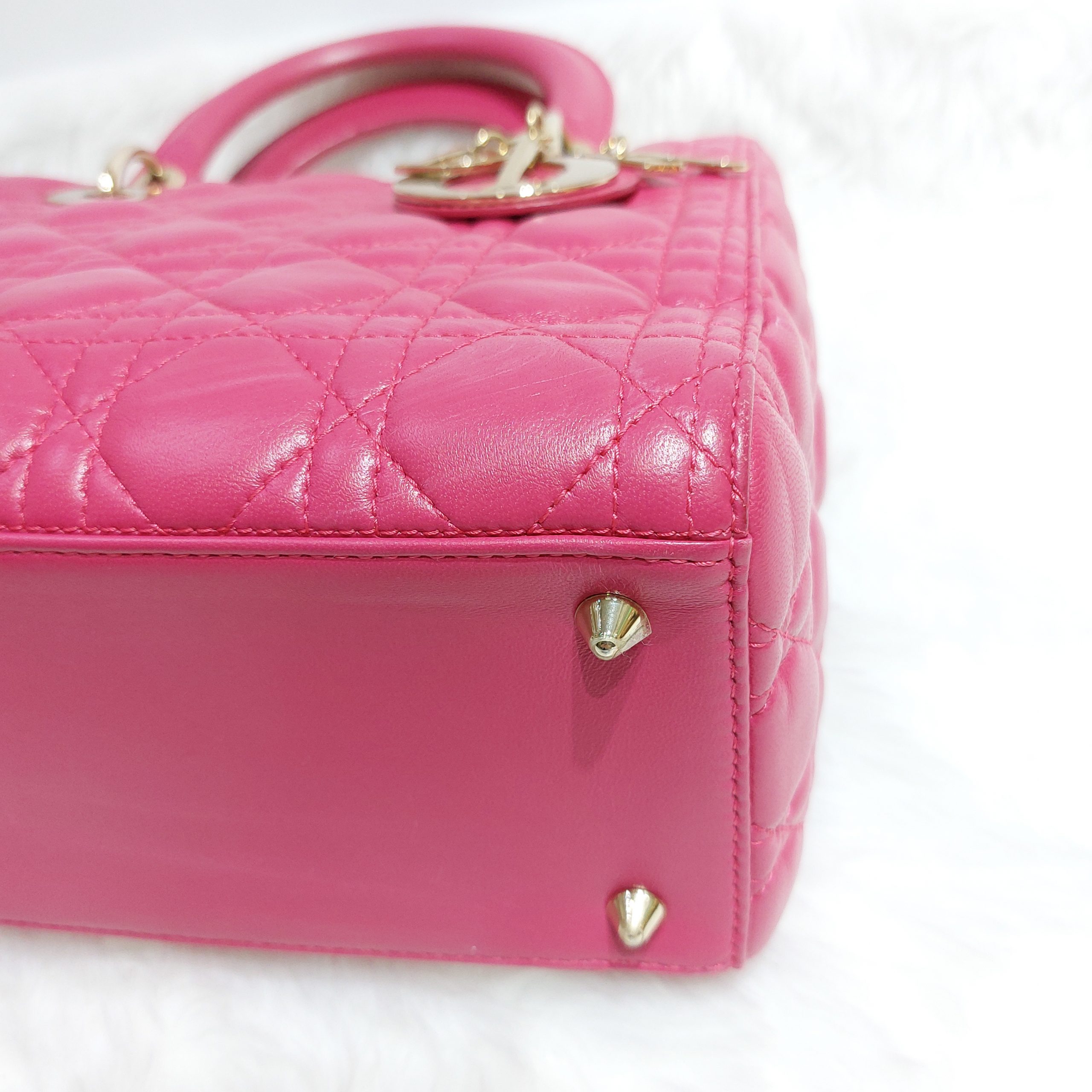 CHRISTIAN DIOR Lambskin Cannage Nano Lady Dior Fuchsia 400017