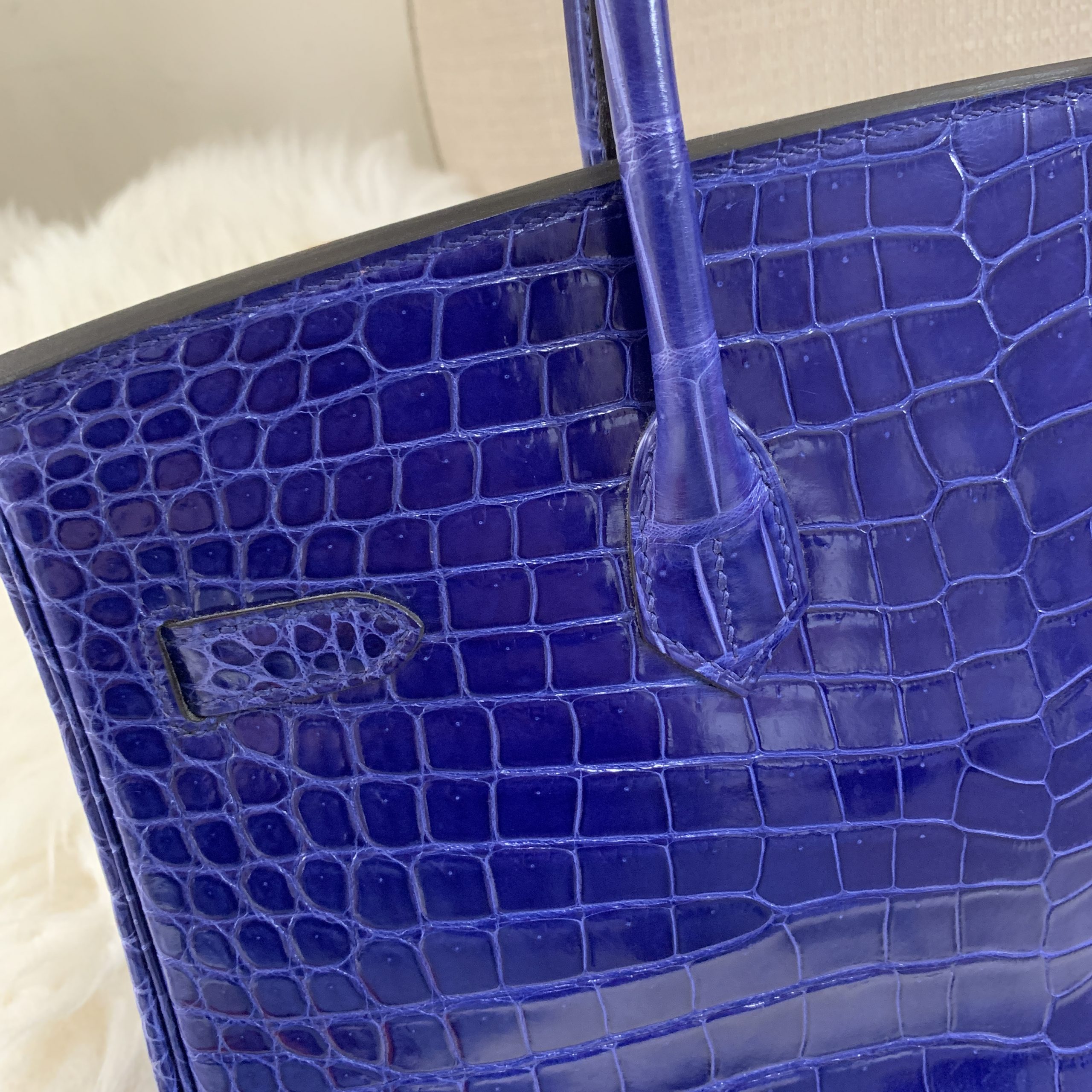 HERMES Shiny Porosus Crocodile Birkin 35 Bleu Electrique 793999