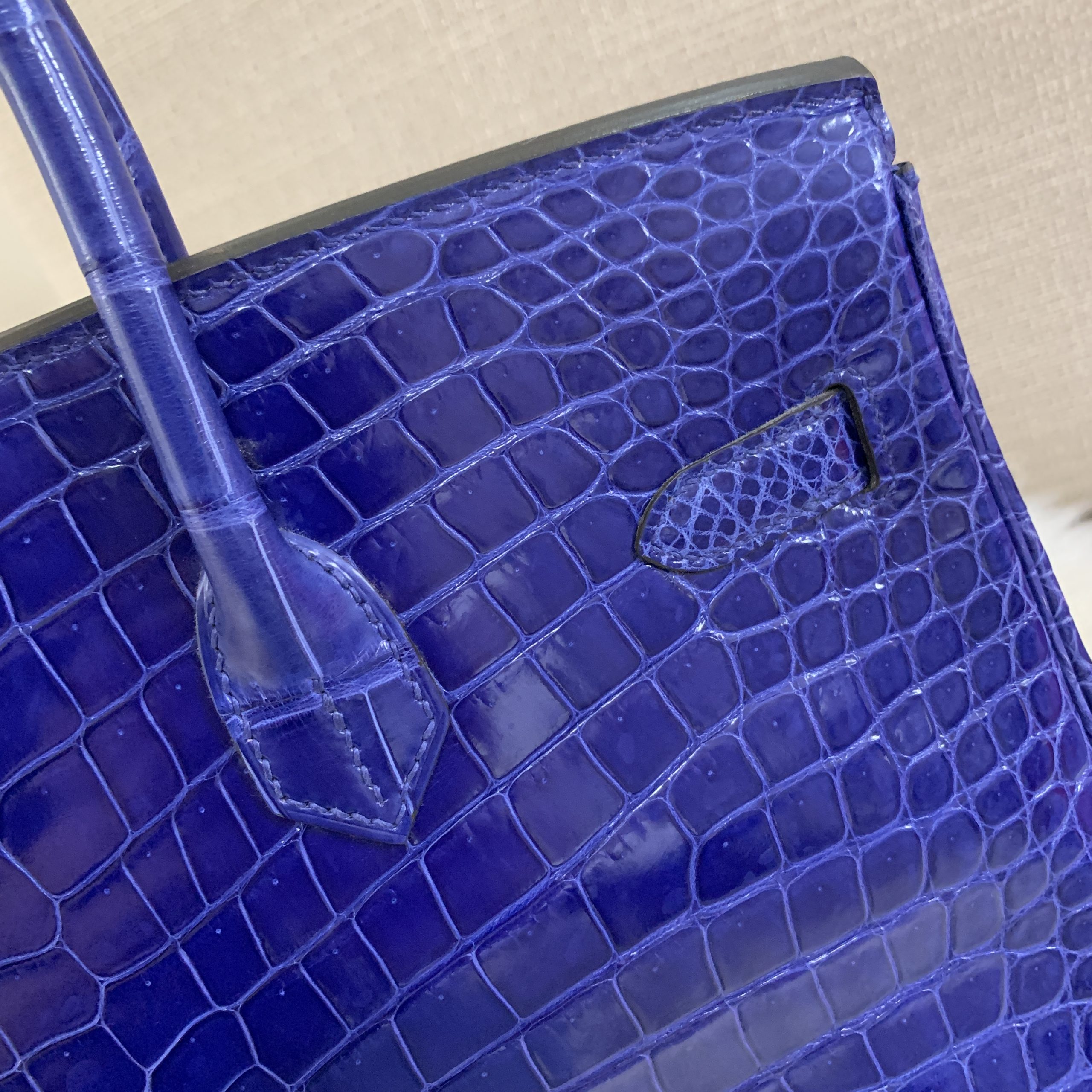 Hermes Birkin 30 Blue Electric Porosus Crocodile From