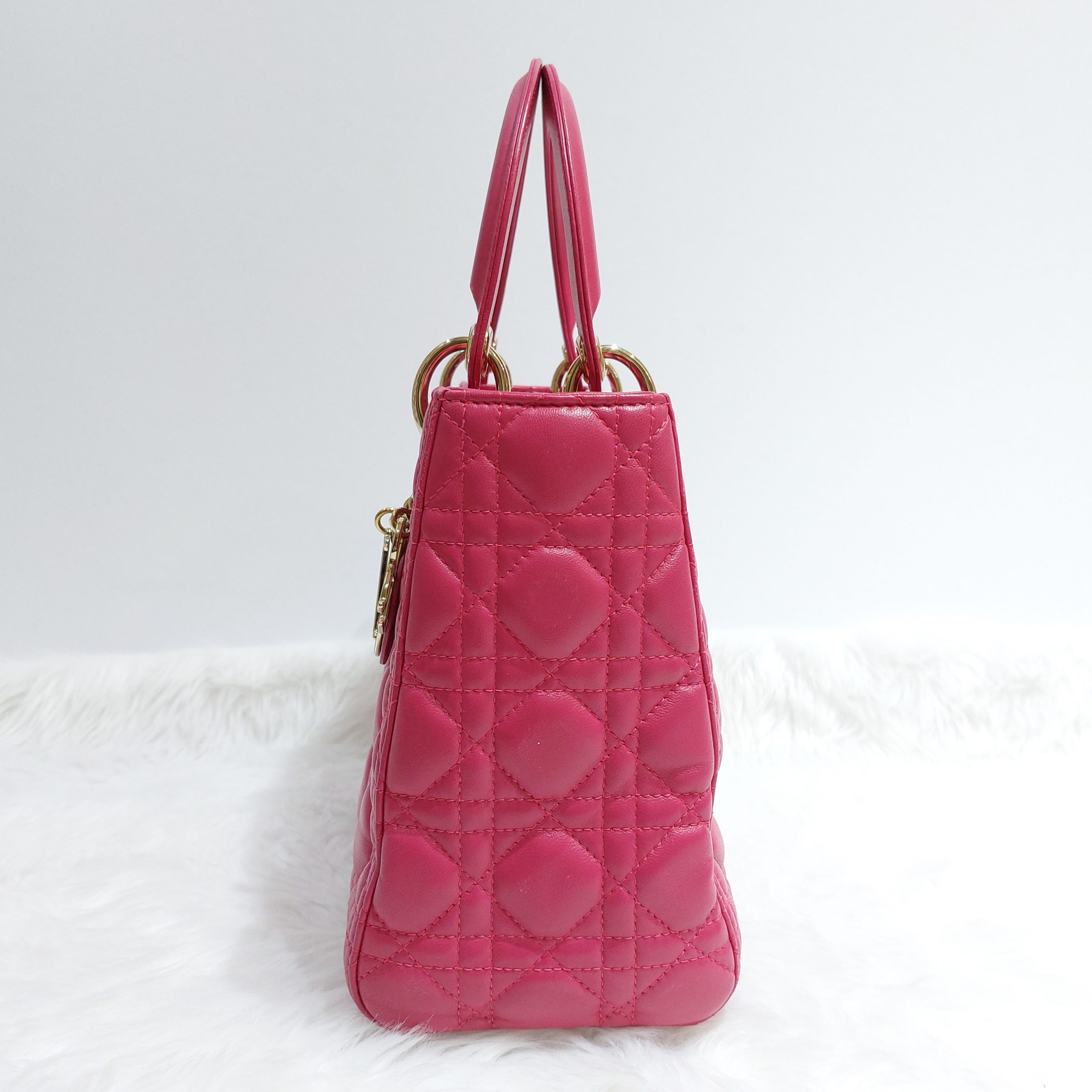 Christian Dior Medium Lady Dior in Fushia Lambskin Leather – STYLISHTOP